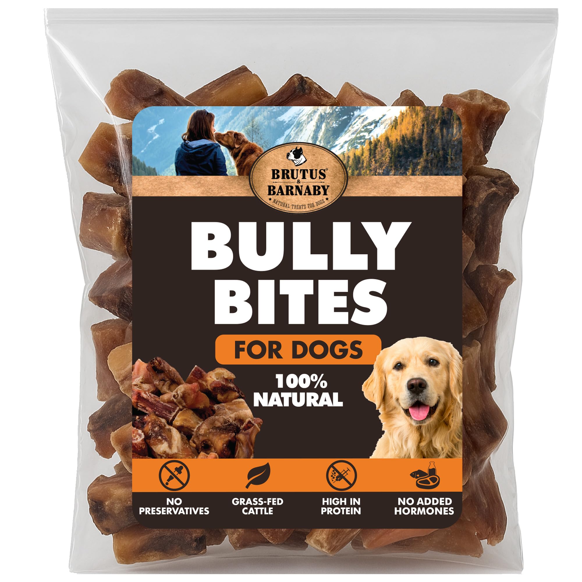 BRUTUS & BARNABY Bully Stick Bites - Grass Fed Low Odor Bully Stick Bites- All Natural and Grain Free (2lb)