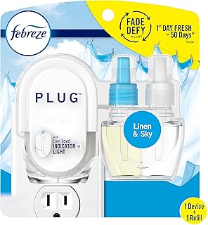 Febreze Fade Defy PLUG Air Freshener & Odor Fighter Starter Kit with Linen & Sky (1) .87 fl. oz. Oil Refill