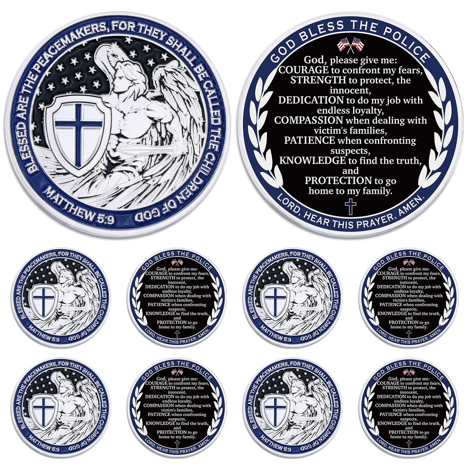Quelay 10 Pieces Police Challenge Coins Saint Michael Challenge Coins Police Officers Bless Prayer Coins Patron Saint Coins Collectible Gift for Men