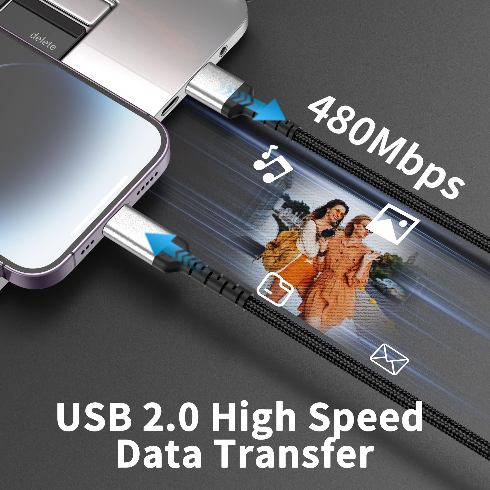 Lot de 2 câbles USB A vers Lightning de 1 m - Certifié MFi - Câble de charge rapide 3 A - Câble de données tressé pour Apple iPhone 14 13 12 11 Pro Max Xs Xr X 8 7 6 Plus SE iPad Air/Mini