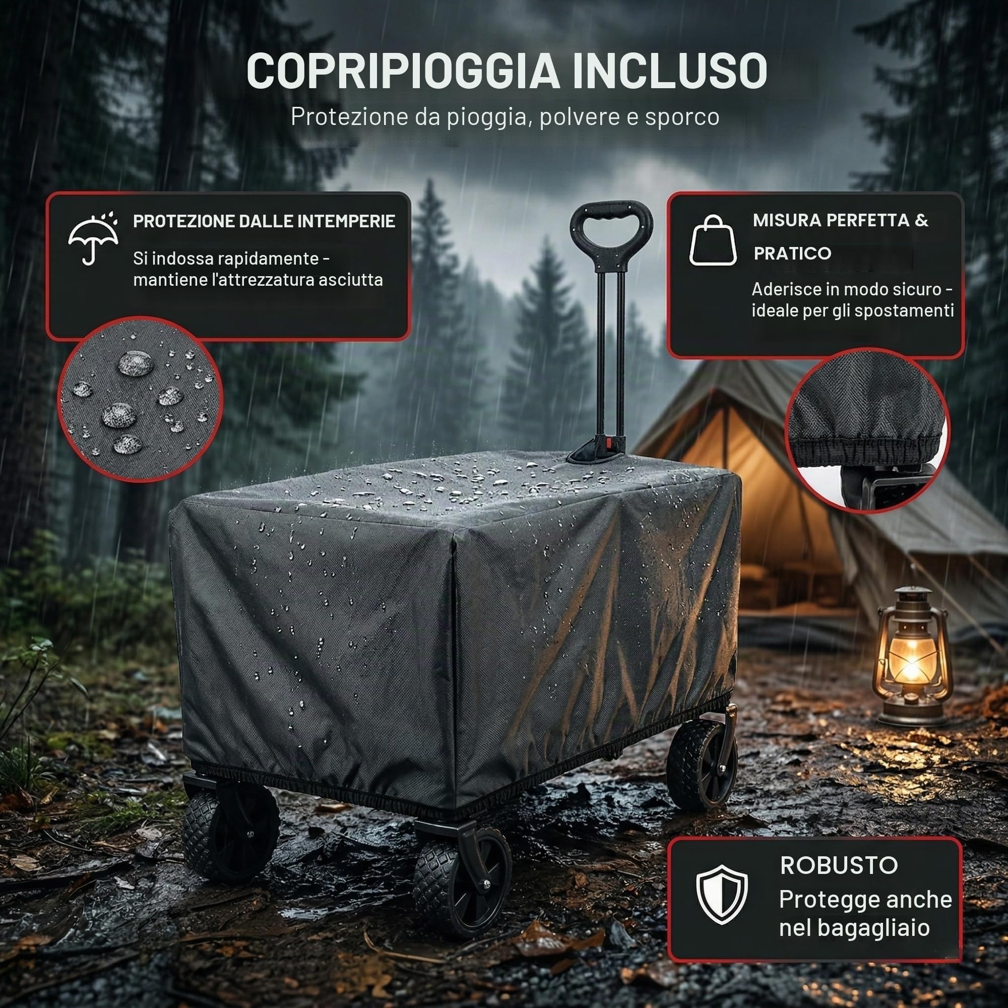 Albatros Carrello pieghevole da 120 l con apribottiglie e portabevande – Carrello pieghevole con strisce riflettenti, apertura della parete posteriore e copertura – Carrello per il trasporto