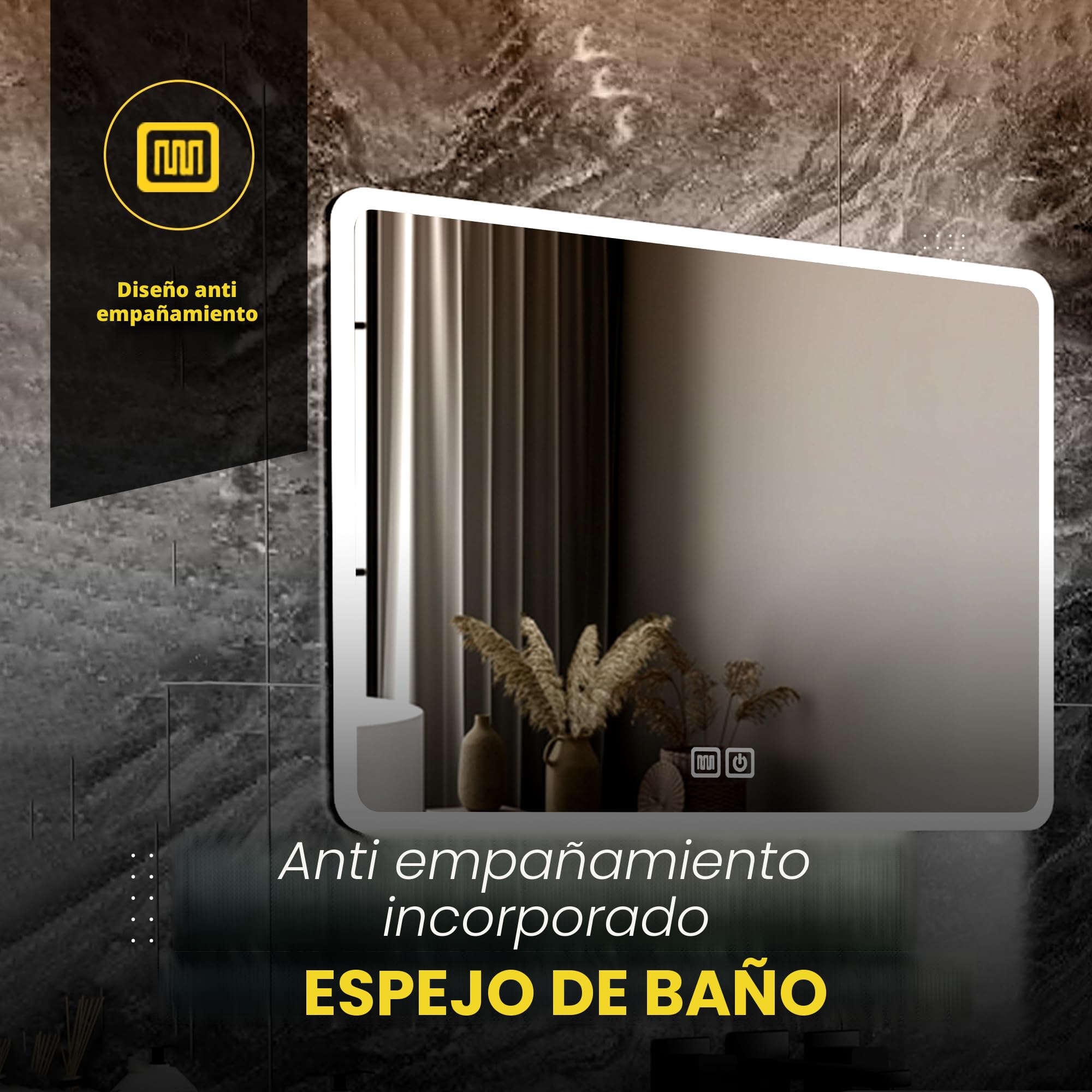 Bayt Espejo de Baño LED con Luces, 52 x 75 cm: Espejos de Baño LED Regulables en 3 Colores con Retroiluminación | Espejo de Rectangular Antiniebla, Iluminado y para Montaje en Pared