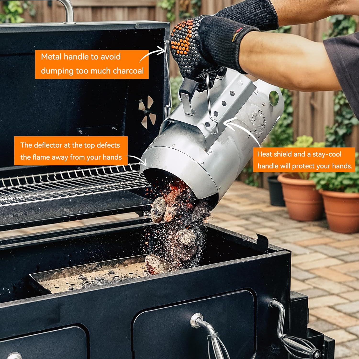 onlyfire Large Charcoal Chimney Starter for Charcoal Grill Rapid BBQ Fire Starter Kit with 50Pcs Charcoal Starters, BBQ Accessory with Heat Shield & Stay-Cool Handle
