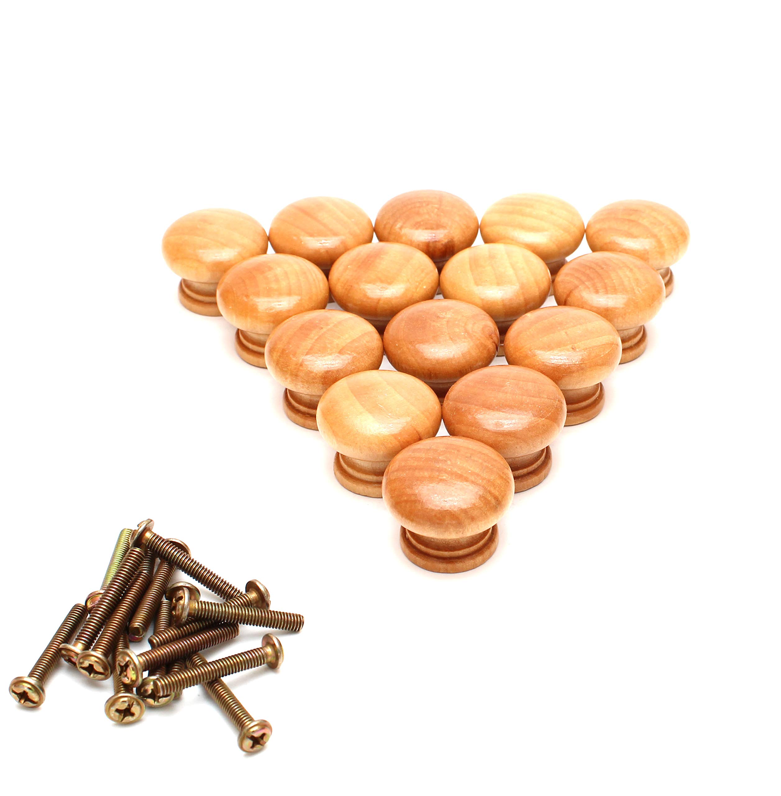 Smartsails15PCS, 1.1" Round Wooden Knobs-Cabinet Furniture Drawer Knobs Pulls Handles，with Mounting Screws