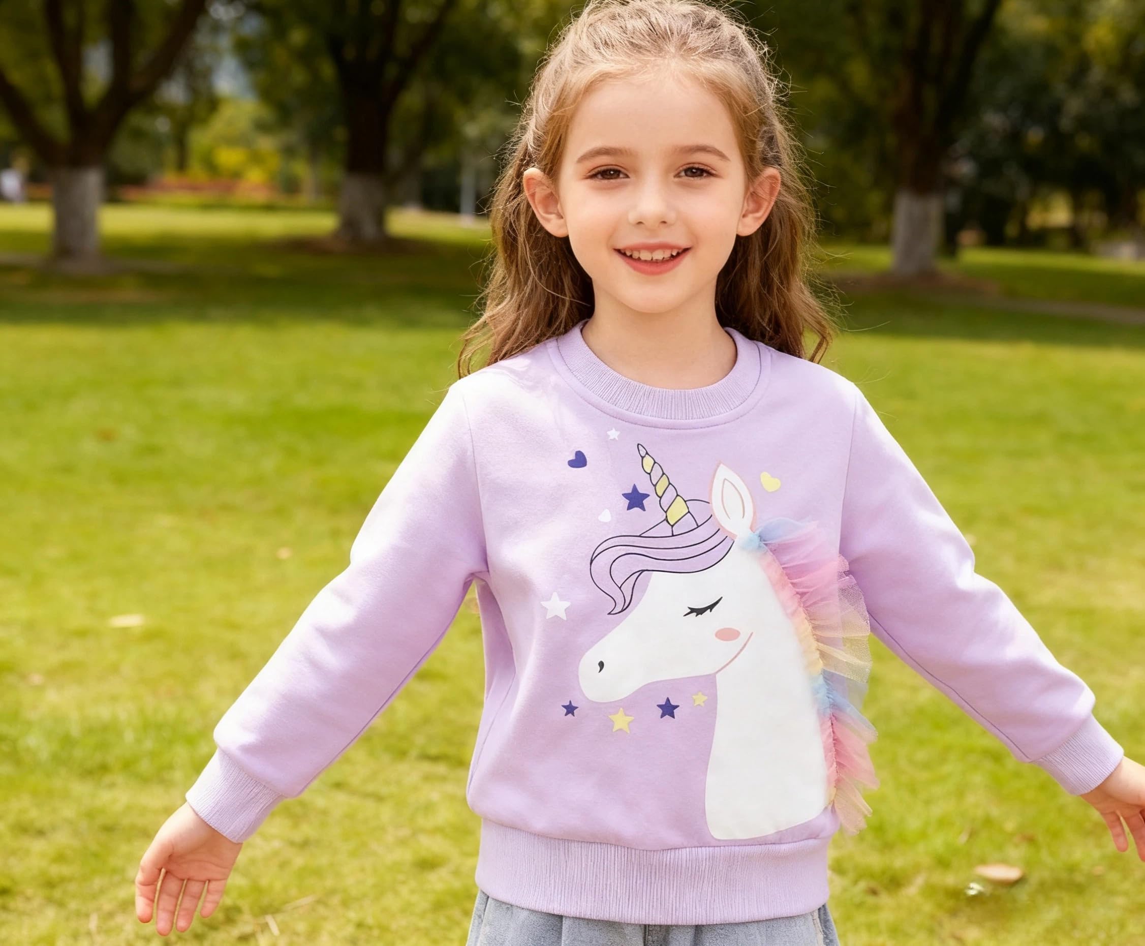 Sweat Enfant Fille Col Rond Sweatshirt Filles Licorne Lapin Pull Enfant Coton pour 2-8 Ans