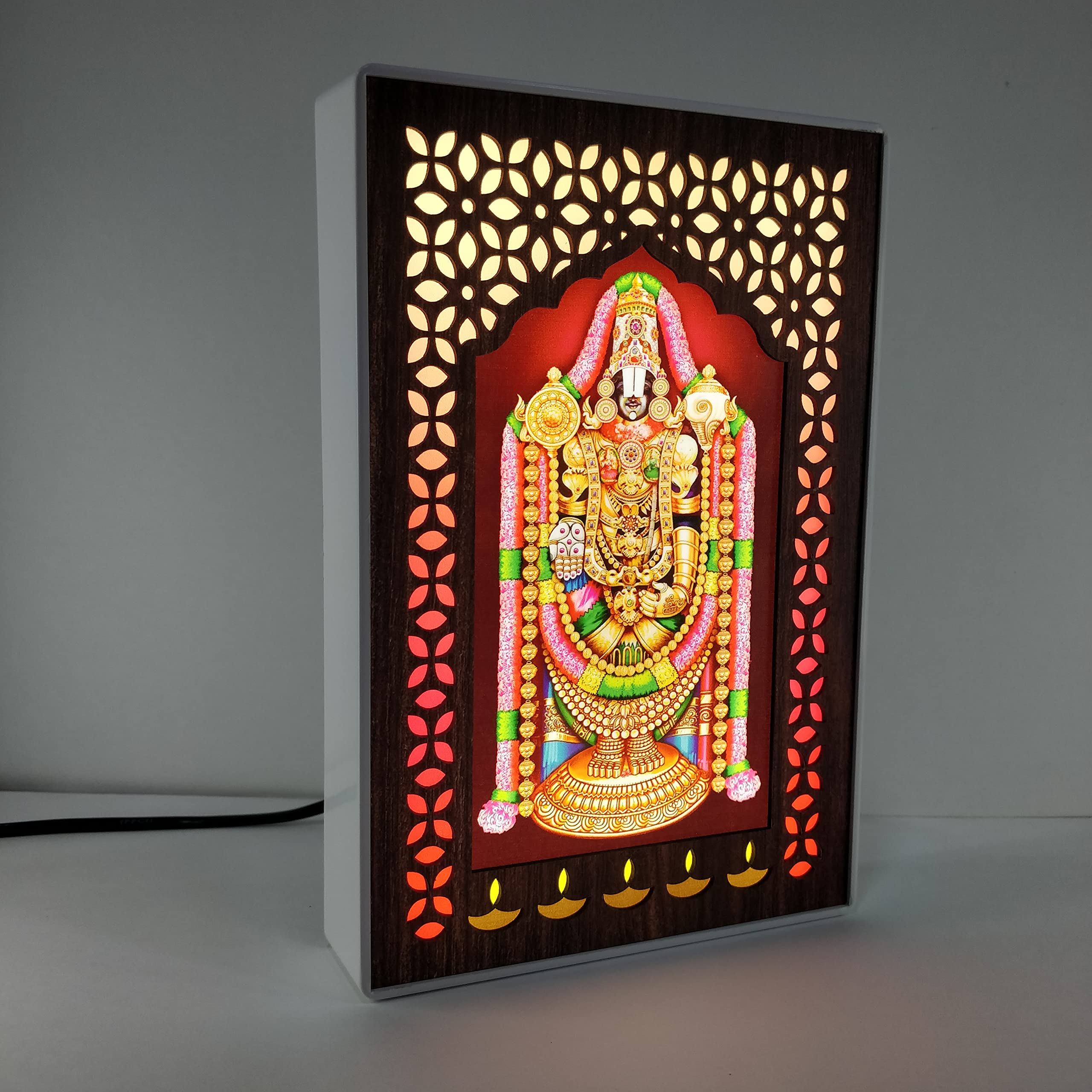 REGALOCASILA Tirupati Balaji Photo Frame with Light Idol Set for Pooja Home Decor Temple Decorative Item Religious Good Luck Gift Office Decoration Religious White Frame Size : 6 x 9 Inches-image-32