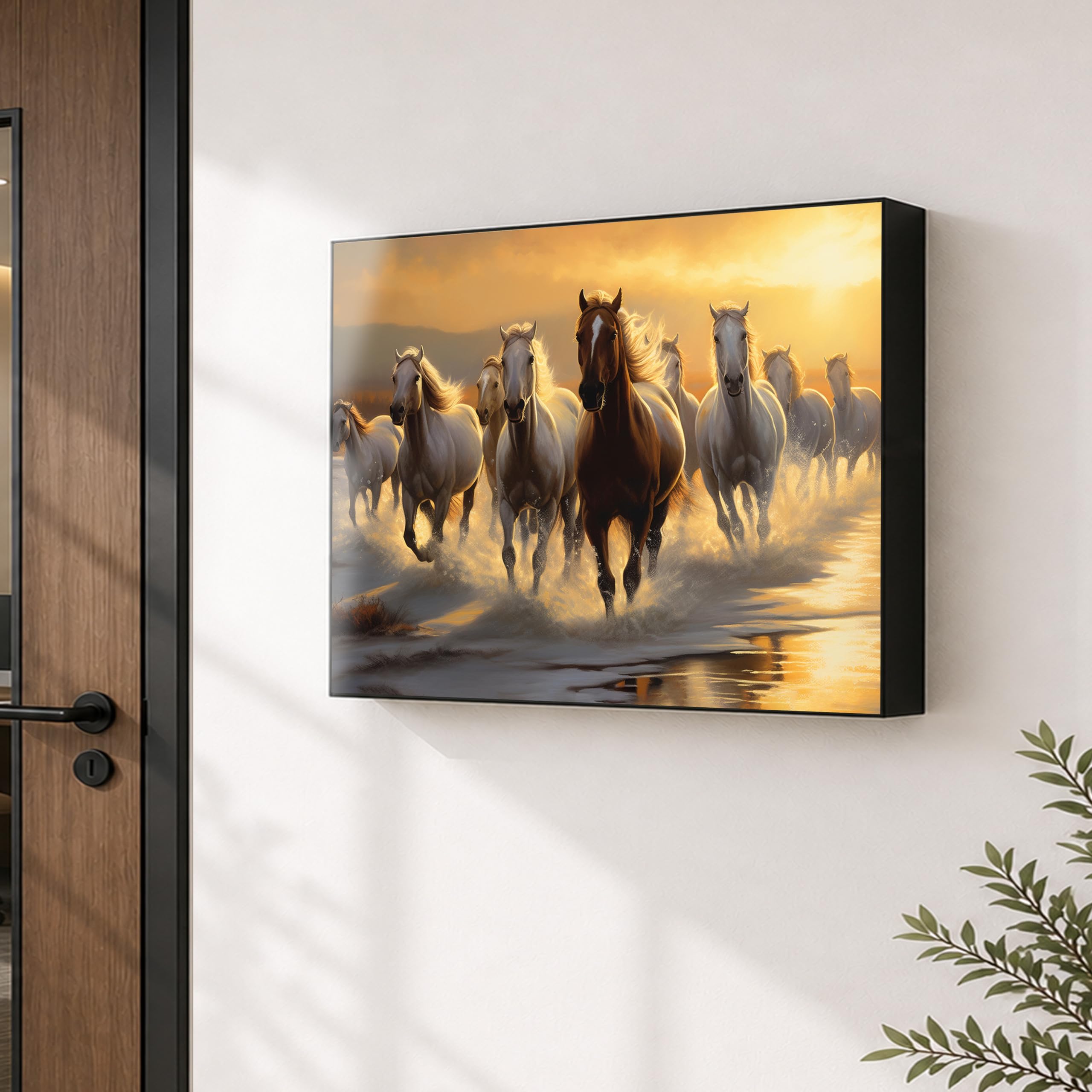 Electric MCB Box Cover Frame With Hydraulic Decorative White 9 Running Horse Painting Electrical Panel box Cover, Switch Box Frame Will Fit Max 15x20 inch Switch Board, Outer Box Size 17X23 Inch 3