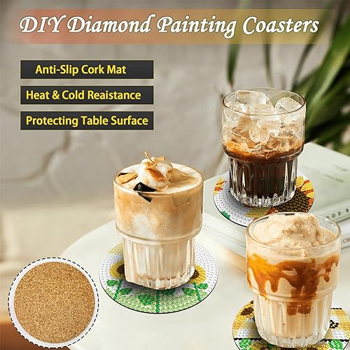 Miniatura 4 de JeCuiK 8 posavasos de pintura de diamante de girasol 5D DIY posavasos de diamante para adultos, niños, principiantes, regalos de Navidad,