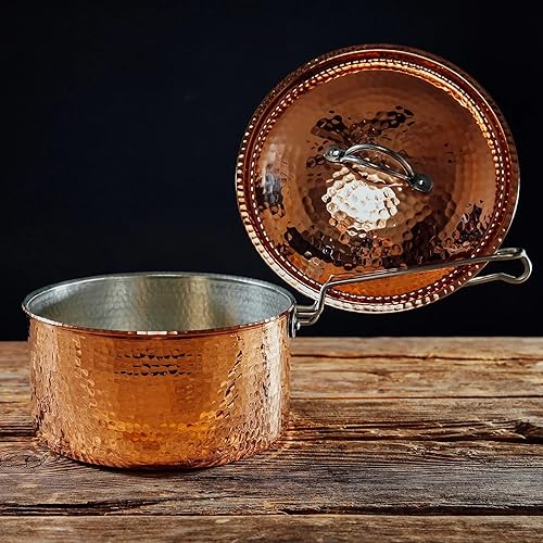 Miniatura 8 de Sertodo - Sartén para salsa de cobre con tapa, capacidad de 2,5 cuartos de galón, cobre puro, calibre pesado, martillado a mano, mangos patentados