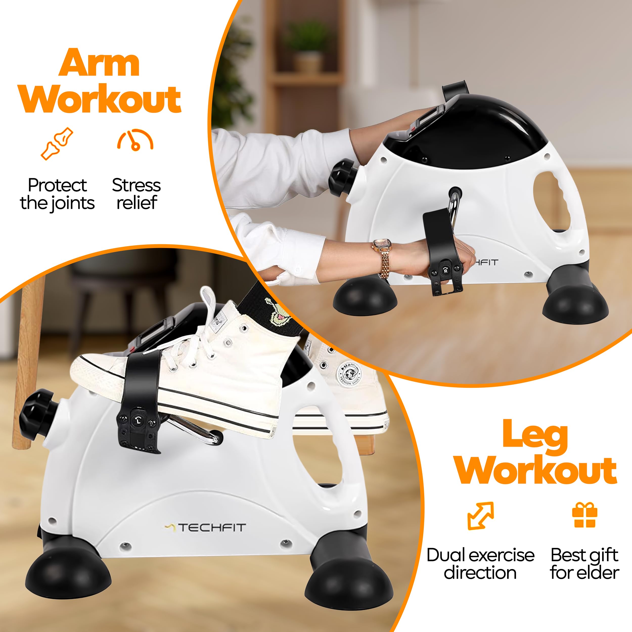 TechFit Mini vélo d'appartement pour un usage domestique et au bureau, machine facile à entraîner les bras et les jambes, adaptée pour la récupération légère