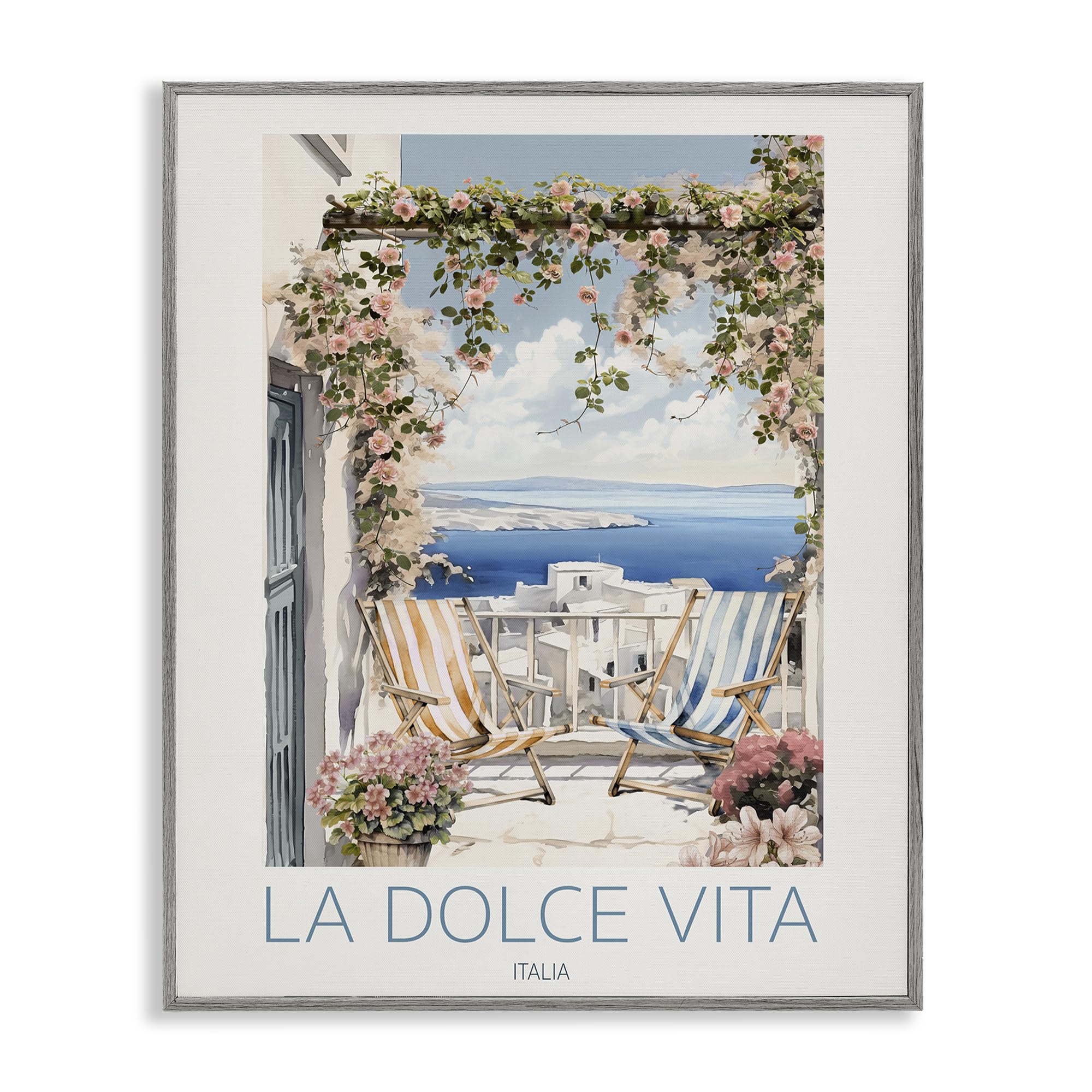 Stupell Industries 'Coastal Italian Balcony View', Framed Giclee Art, Gray, 11 x 14 Inches, Easy to Hang and Sturdy, Made in USA, by CAD Designs