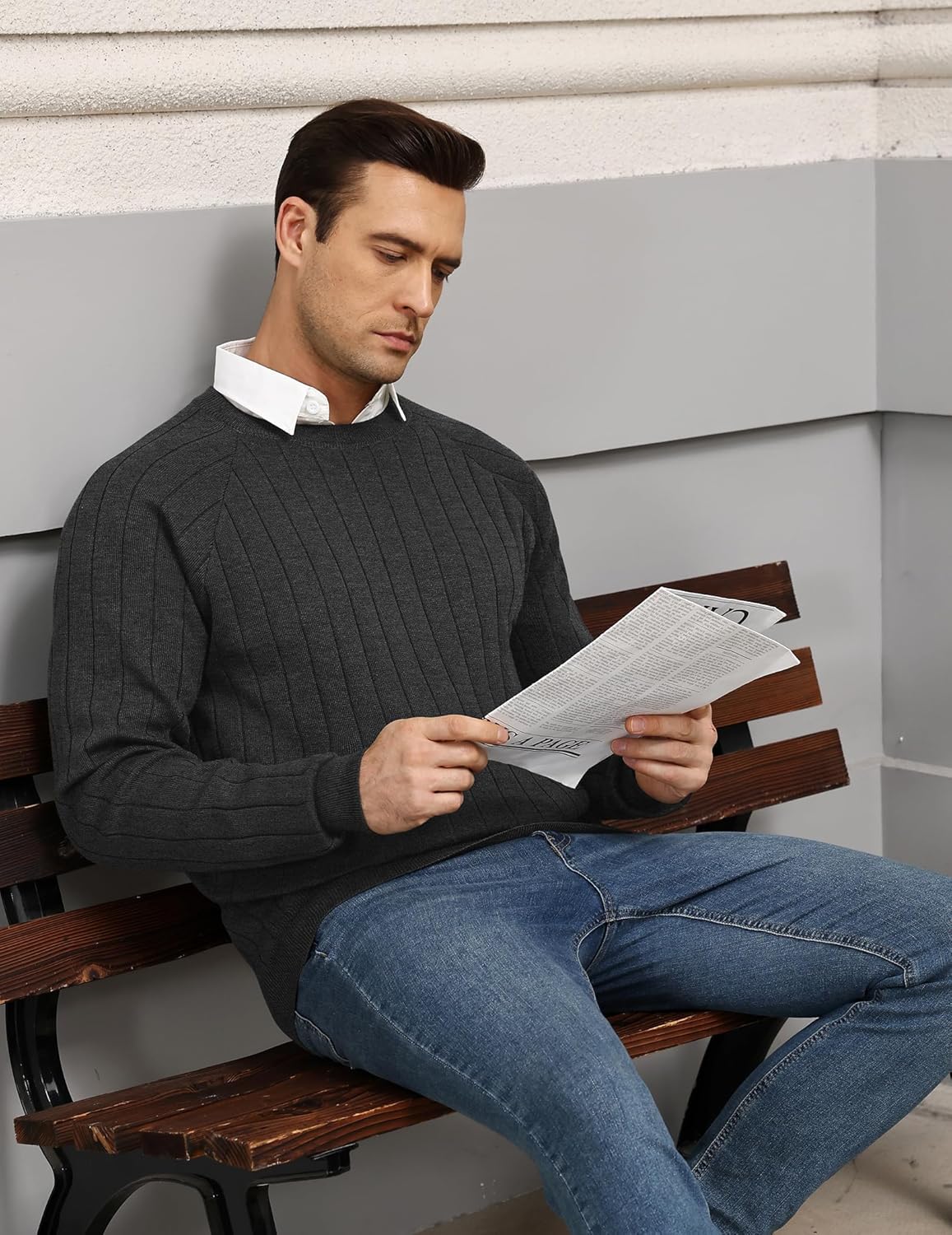 COOFANDY Mens Crewneck Pullover Sweaters Business Casual Long Sleeve Slim Fit Sweater Chunky Cable Knit Sweater - Image 5