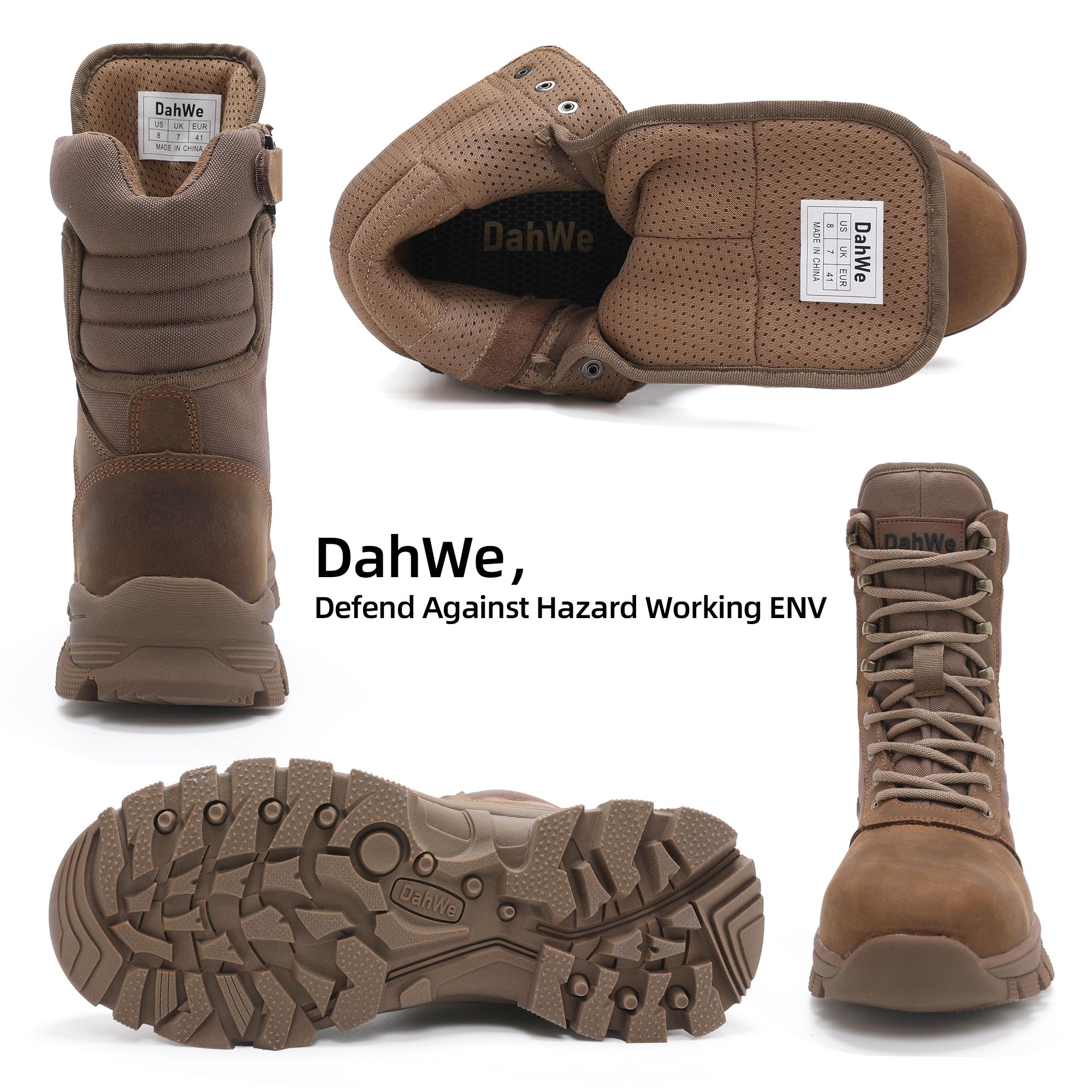 Men's Steel Toe Work Boots with Side Zipper 8 inch Lightweight Comfortable Indestructible Puncture Proof for Industrial Construction Warehouse Roofing Logger Riding Safety