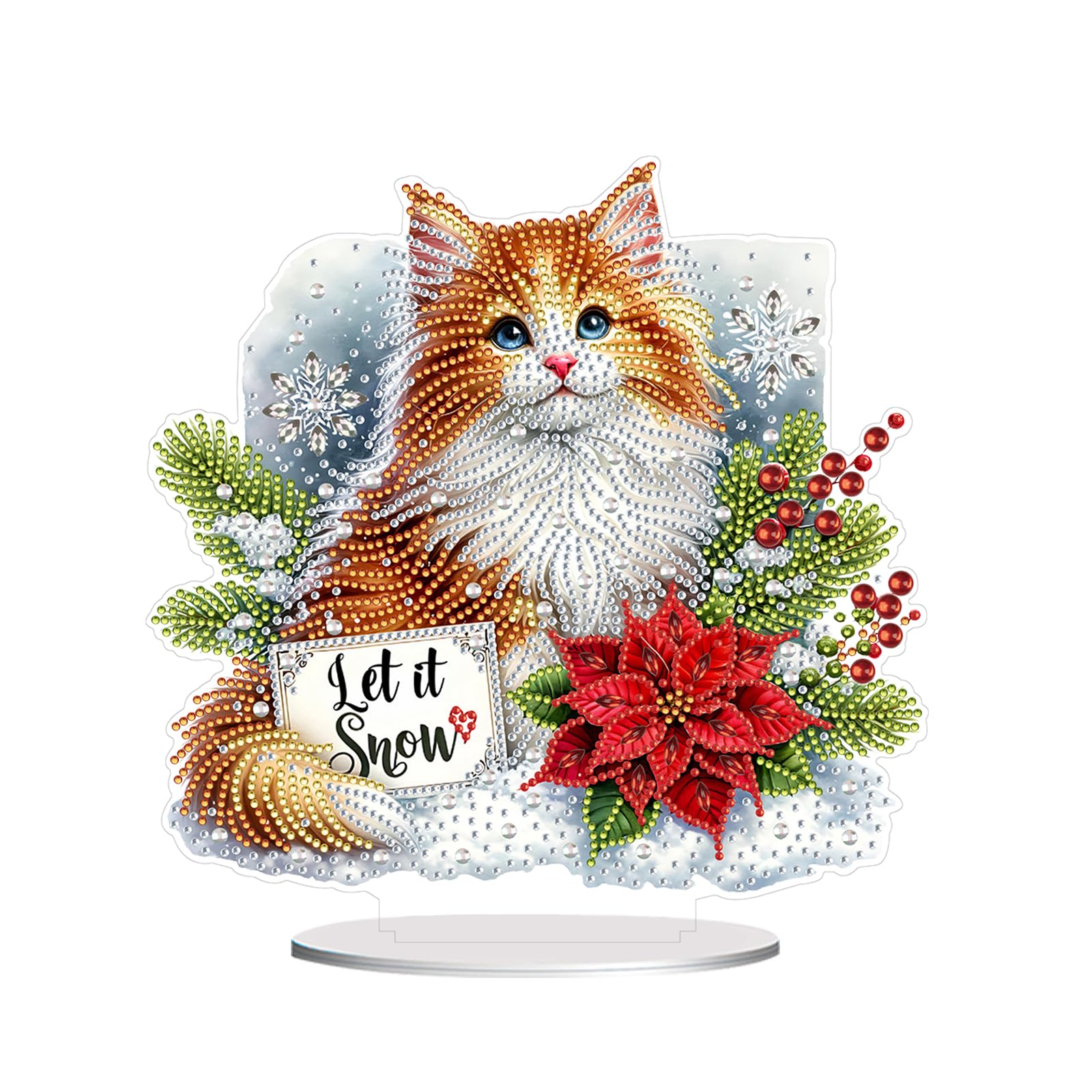 Awesocrafts Diamond Art Table Top Ornaments Christmas Cat Snowflake, 5D Diamond Painting Tabletop Decorations Special Shape Crystal Art Christmas Desktop Decor (Cat)