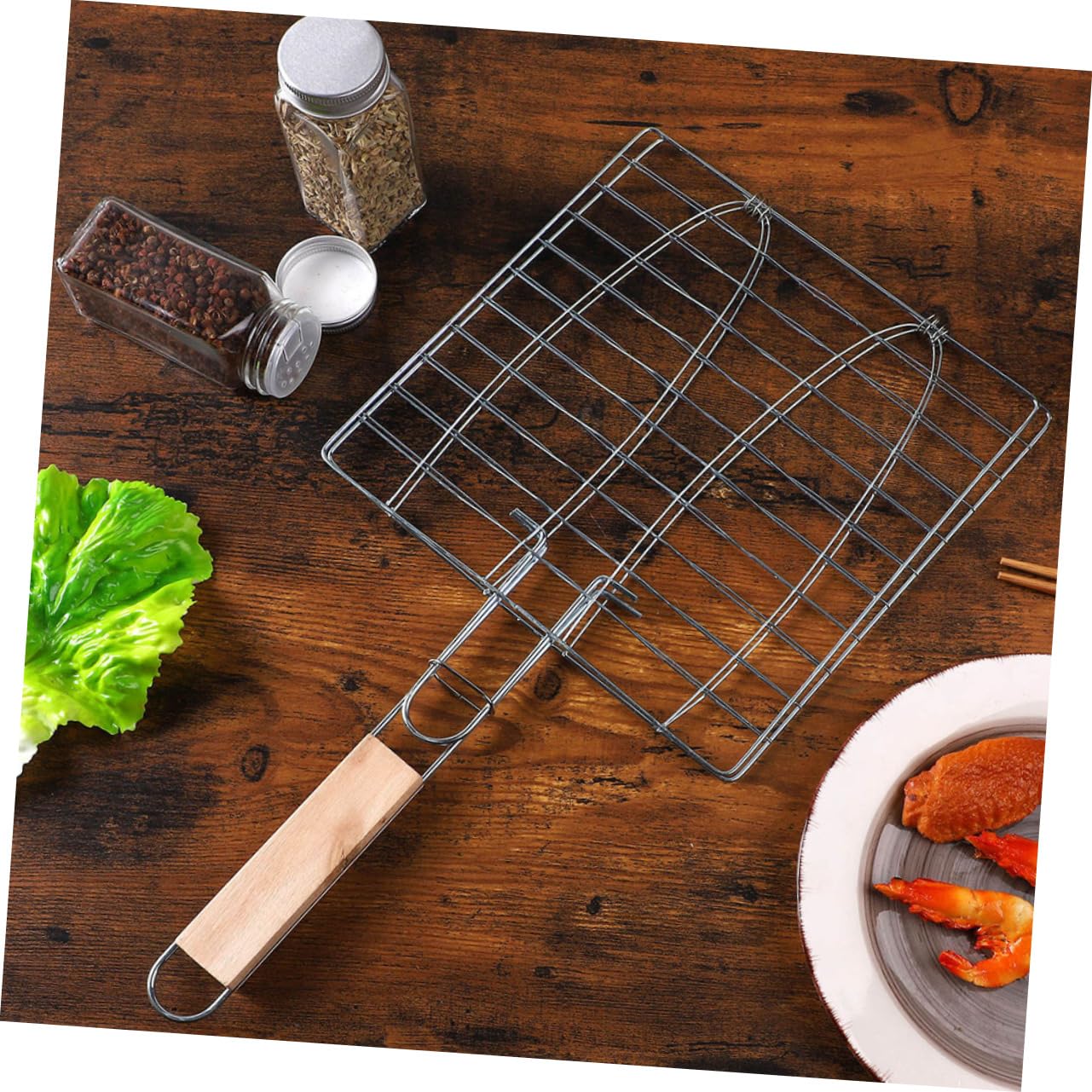 HANABASS 2pezzi Reti Per Barbecue in Inox Cestini Per Grigliate Utensili Per Grigliare Pesce Con Manico Ergonomico Facile Da Pulire Per Barbecue All Aperto e Picnic