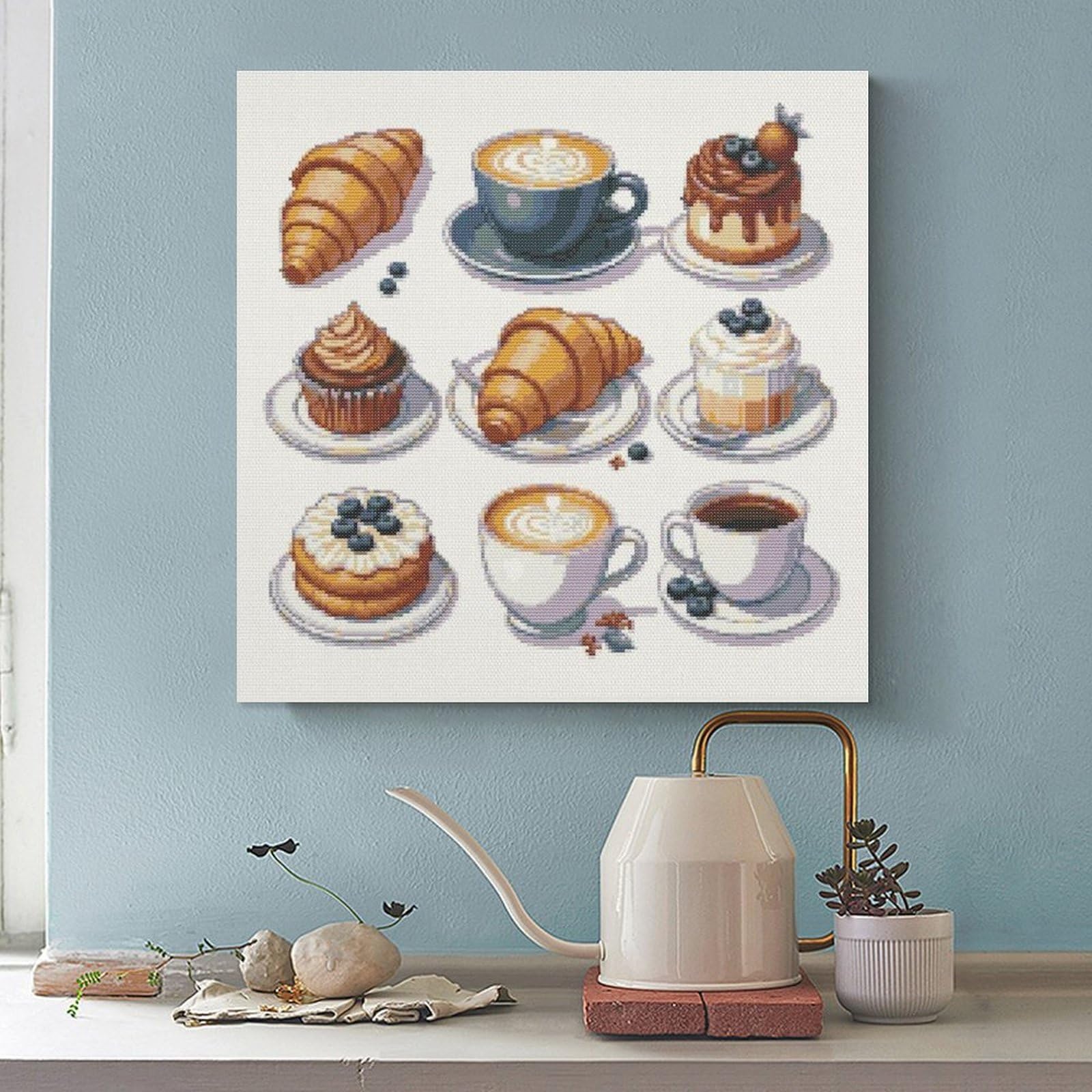 Stampa artistica da parete con croissant a tema caffè per la colazione e la cucina, stampa artistica da parete, per soggiorno, camera da letto, 50,8 cm di lunghezza x 50,8 cm di larghezza