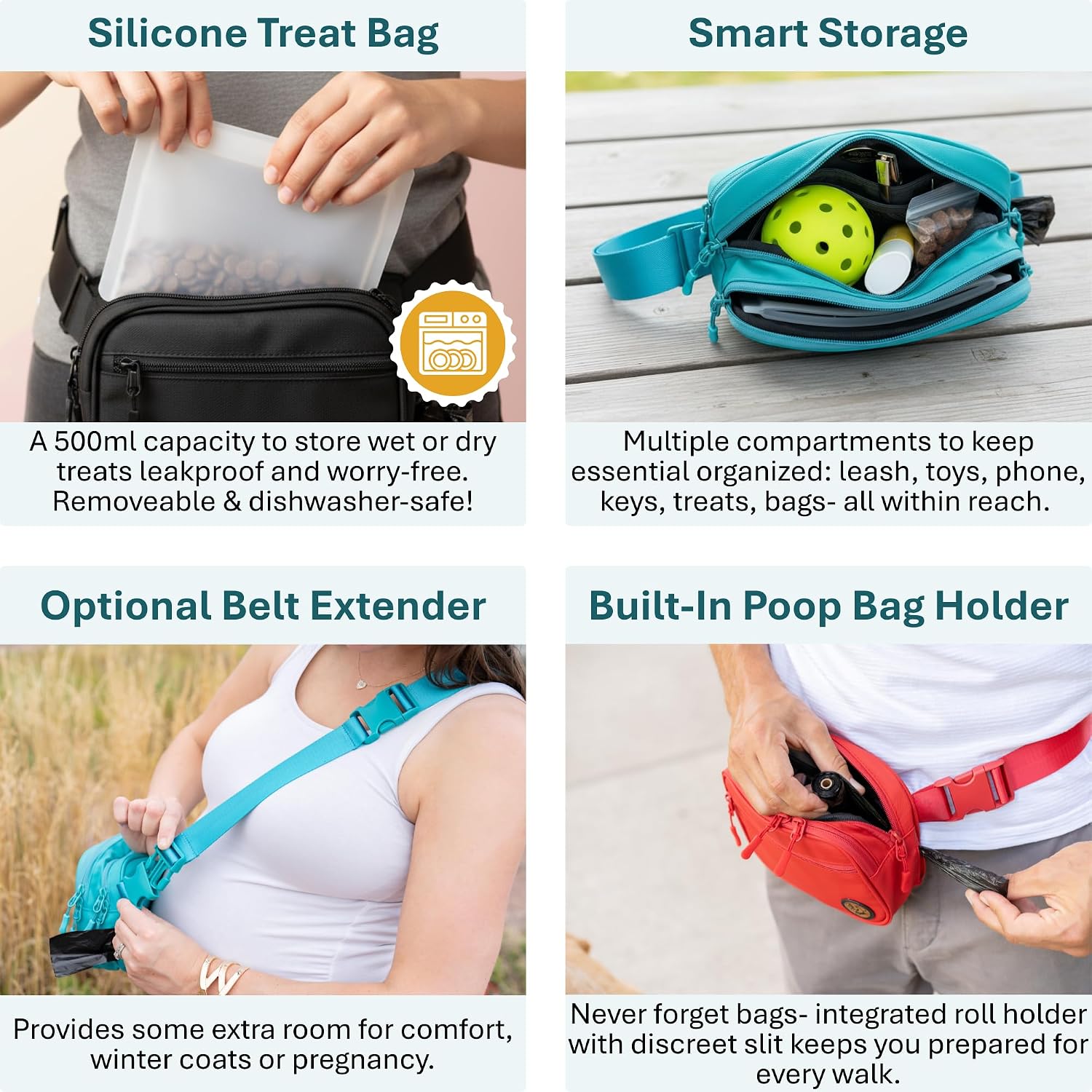 Auntie Sally's Bed & Biscuit Dog Treat Pouch with Belt Extender – Hands-Free Dog Walking Bag with Adjustable Belt, Easy-Clean Silicone Liner, and Multiple Pockets for Training or Travel