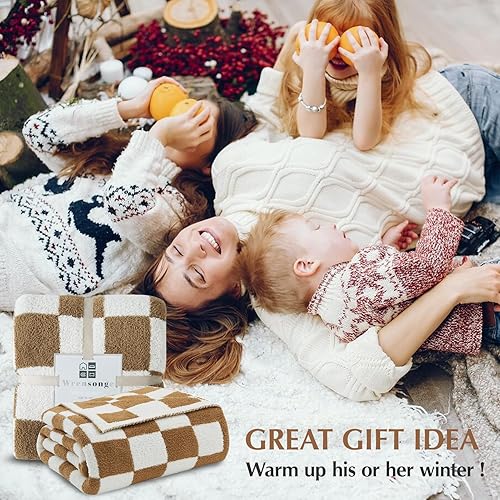 Miniatura 8 de WRENSONGE Manta a cuadros, de microfibra naranja quemada, suave, acogedora, esponjosa, cálida, hecha a mano, para sofá, silla, cama, campamento,