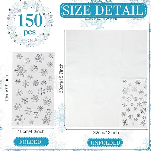 Miniatura 3 de 150 servilletas de copo de nieve de Navidad de 3 capas desechables de papel para invitados, servilletas para baño, Navidad, vacaciones, boda,