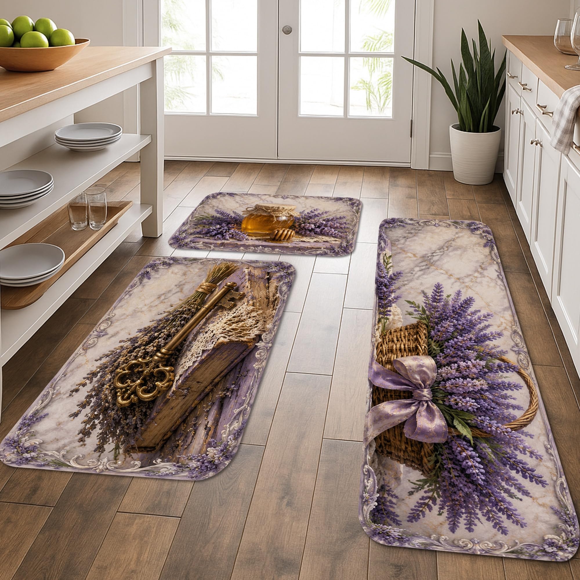 Tapis de cuisine floral doux et confortable lot de 3 tapis lavables