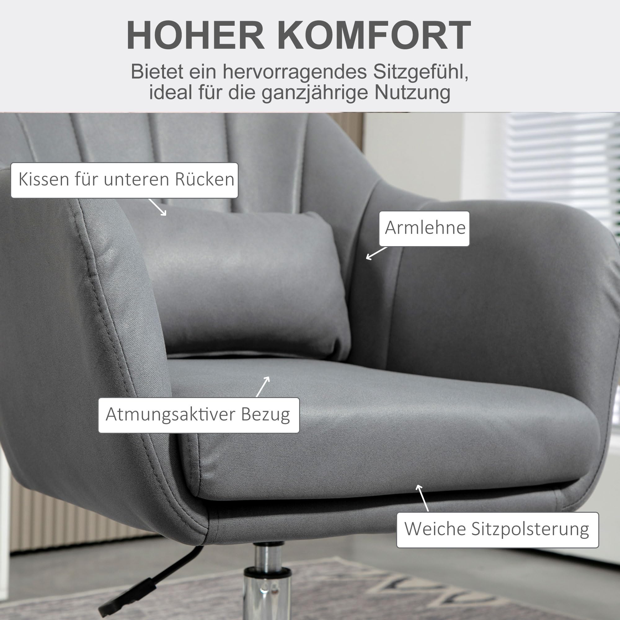 HOMCOM Sessel Wohnzimmer Loungesessel Relaxsessel mit Metallrahmen Lesesessel mit Mikrotuch, Polstersessel für Schlafzimmer, Wohnzimmer, Dunkelgrau