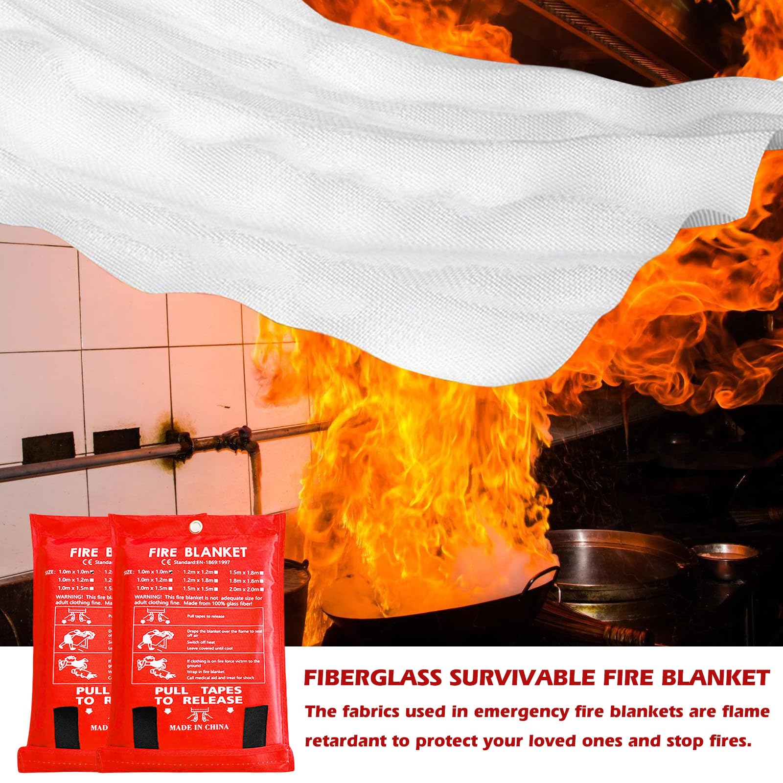 Couverture Anti-Feu 1.1x1.1m – Lot De 2 En Fibre De Verre Ignifugée – Protection Urgence Cuisine, Camping, Maison & Bureau