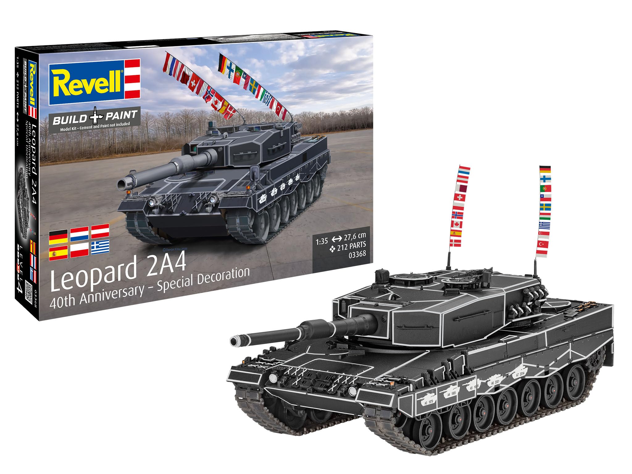 Revell Leopard 2A4 Special Decoration 40th Anniversary | Bundeswehr Panzer Modellbausatz 1:35 mit 212 Teilen | Leopard 2A4 mit Jubiläumsdecal | Level 4 ab 12 Jahren