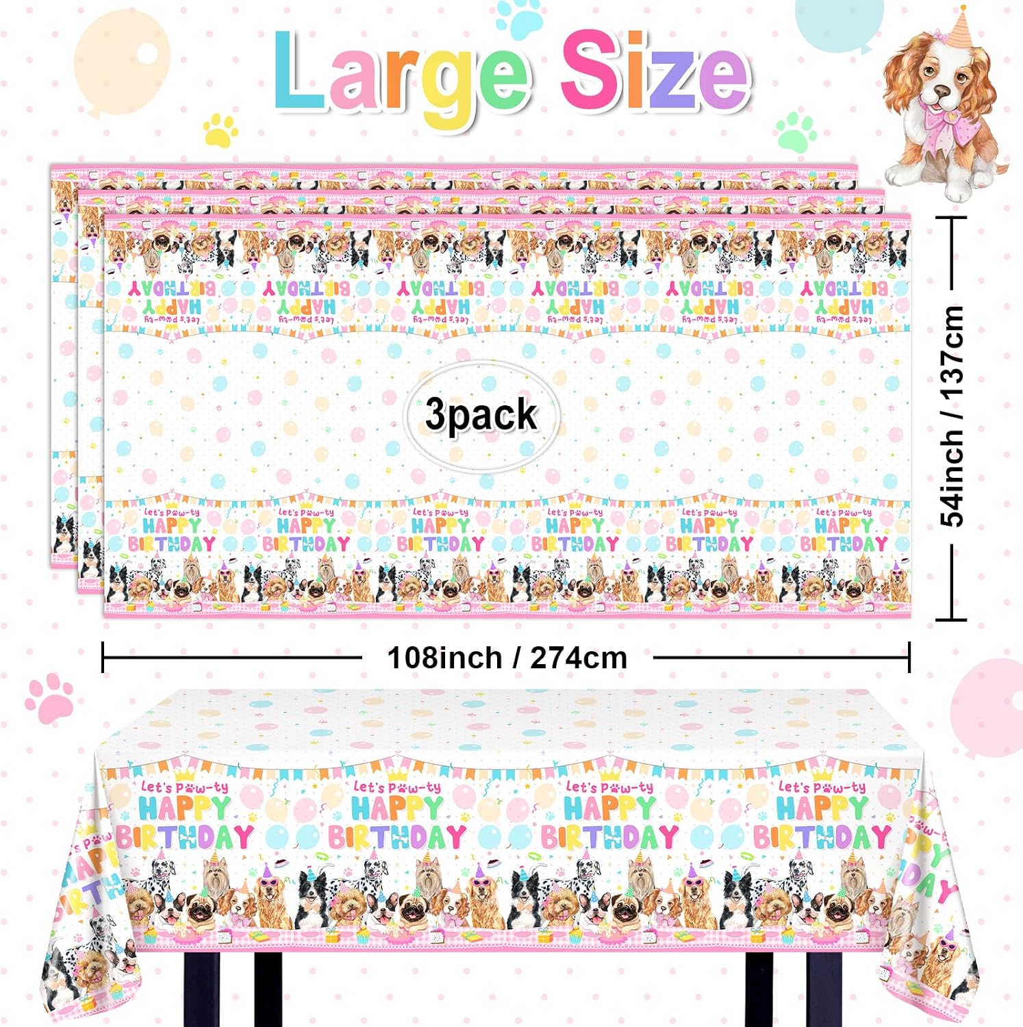 Avezano 3 pcs Puppy Dog Birthday Party Tablecloth Disposable 108x54 inch Puppy Themed Birthday Party Decorations Tablecovers Dog Pawty Decorations