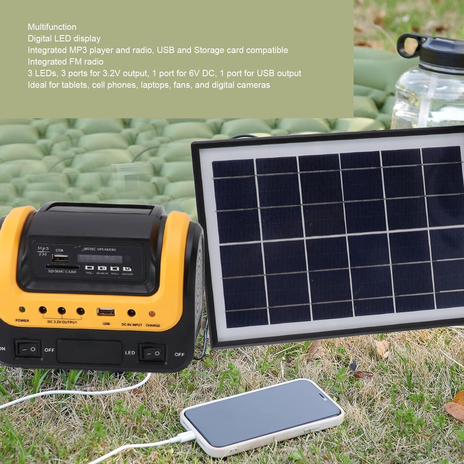 Centrale électrique Portable, Générateur Solaire de Camping 5000 MAh avec Panneau Solaire, Station de Solaire Multifonction, Affichage LED Numérique, Rapide pour