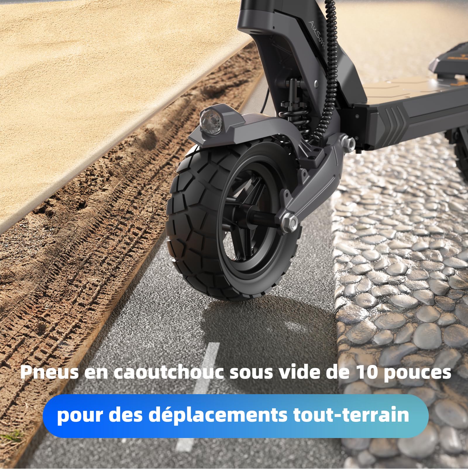 Ausom L2 Moteur Unique, Trottinette électrique Pliable, Scooter Électrique Tout-Terrain pour Adultes, Batterie 48V 15.6Ah, Autonomie 70km, Suspension Renforcée, Pneus 10" Anti-Crevaison