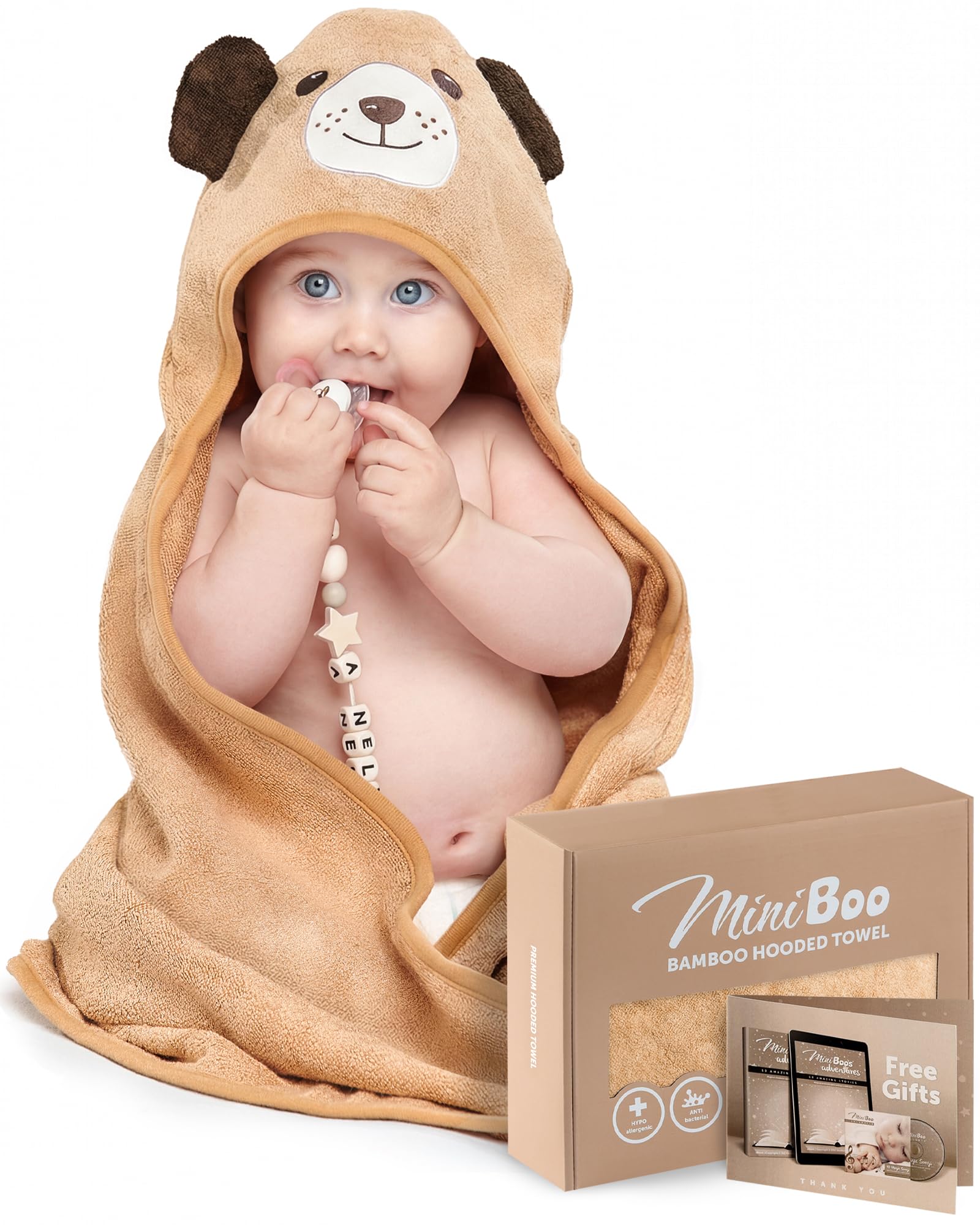 MINIBOO Hooded Baby Towels for Newborn & Toddler - Super Soft Baby Bath Towels with Hood, Highly Absorbent Viscose Made from Bamboo Hooded Towel for