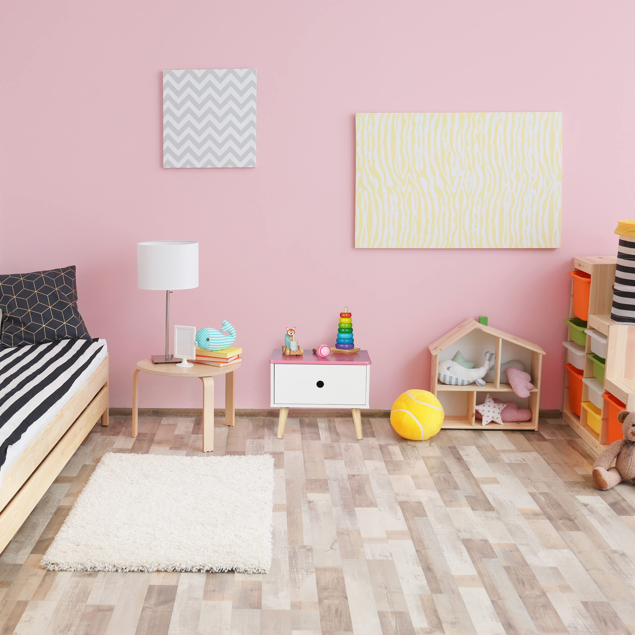 Relaxdays Table de Chevet pour Enfant, avec tiroir, HLP 31x38x30 cm, Chambre, Petite Commode, Bois et MDF, Blanc-Rose