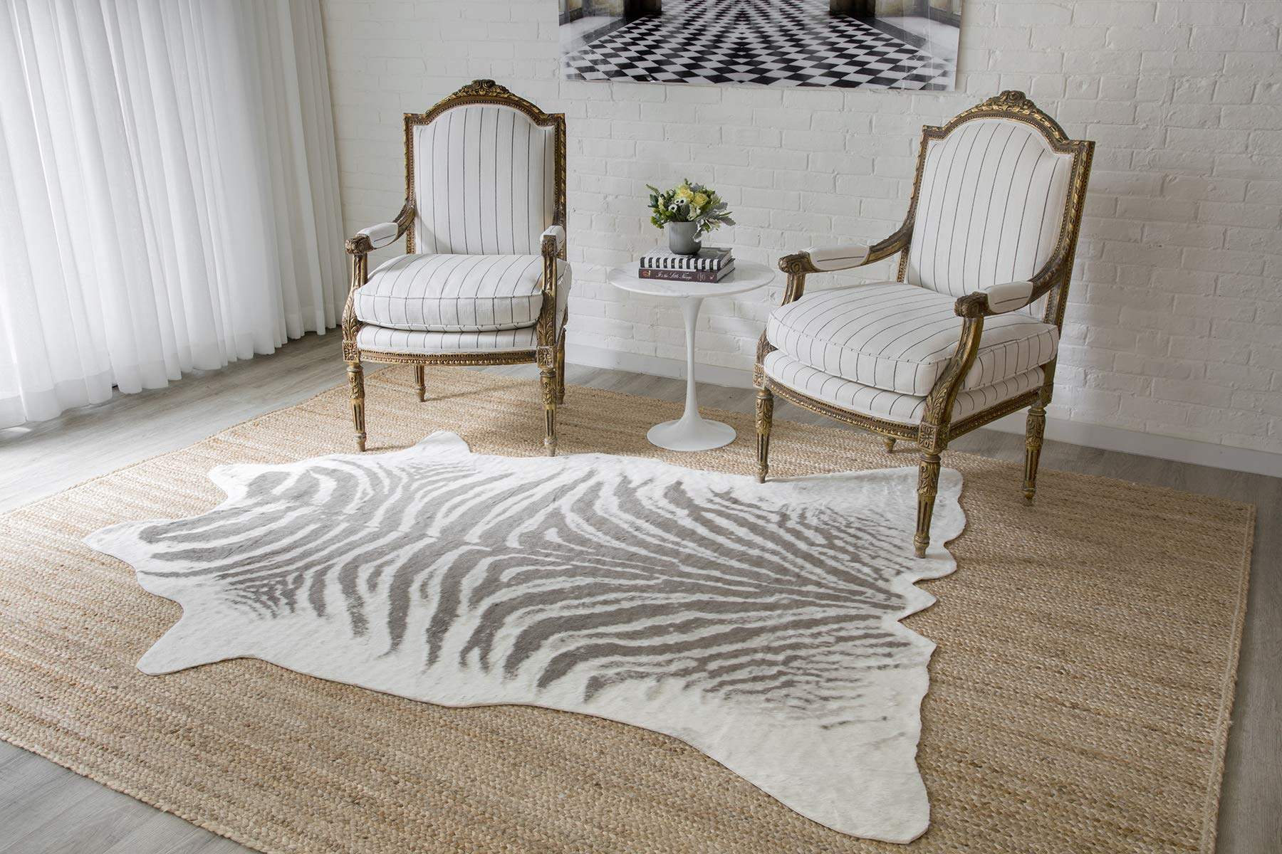 Erin Gates by Momeni Acadia Zebra Grey Faux Hide Area Rug 5'3" X 7'10"