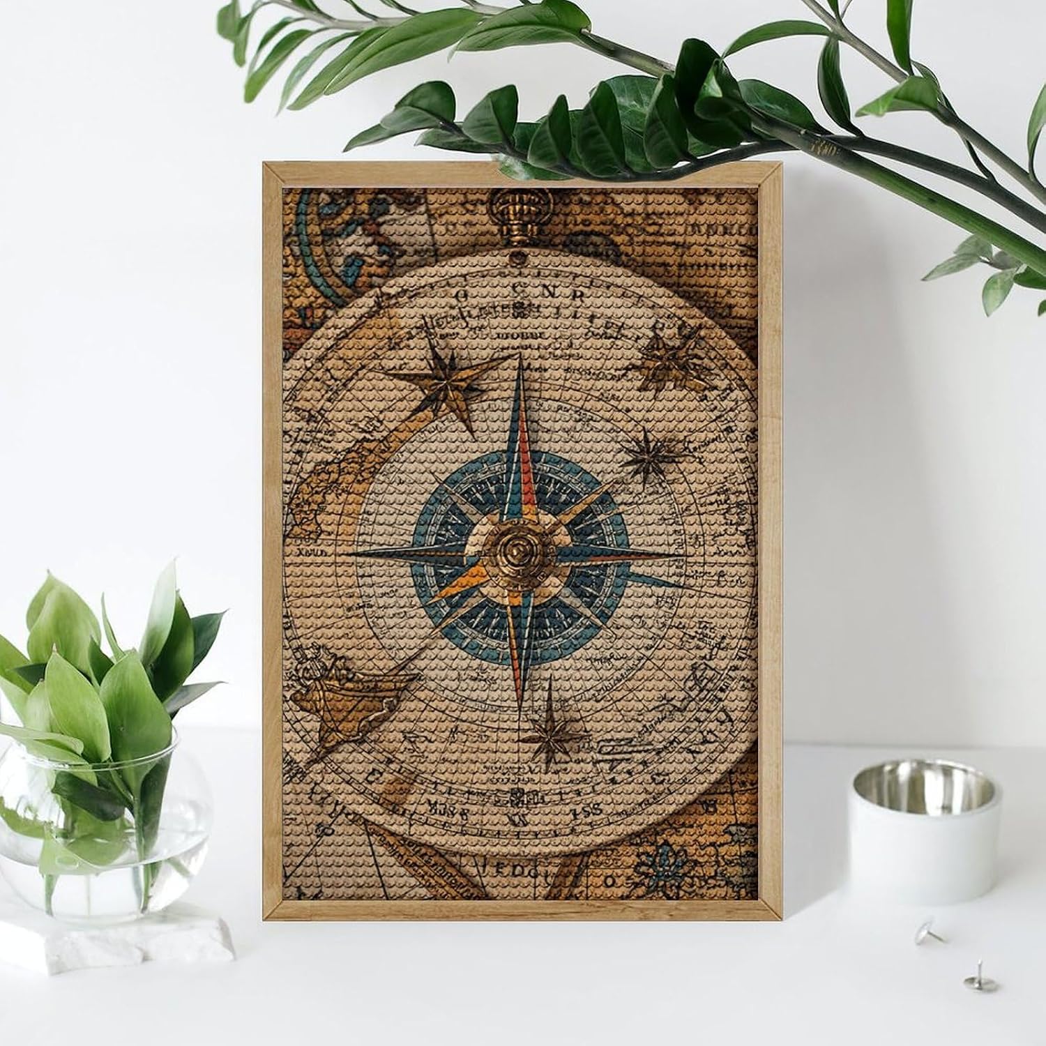 JTKBNVM Compass and Old World Map 5D Diamond Painting Kits for Adults Beginners Diamond Art Kit DIY Round Full Drill Diamond Dots Paintings Gem Art Kits and DIY Crafts for Home Wall Decor 8"x12" image 4