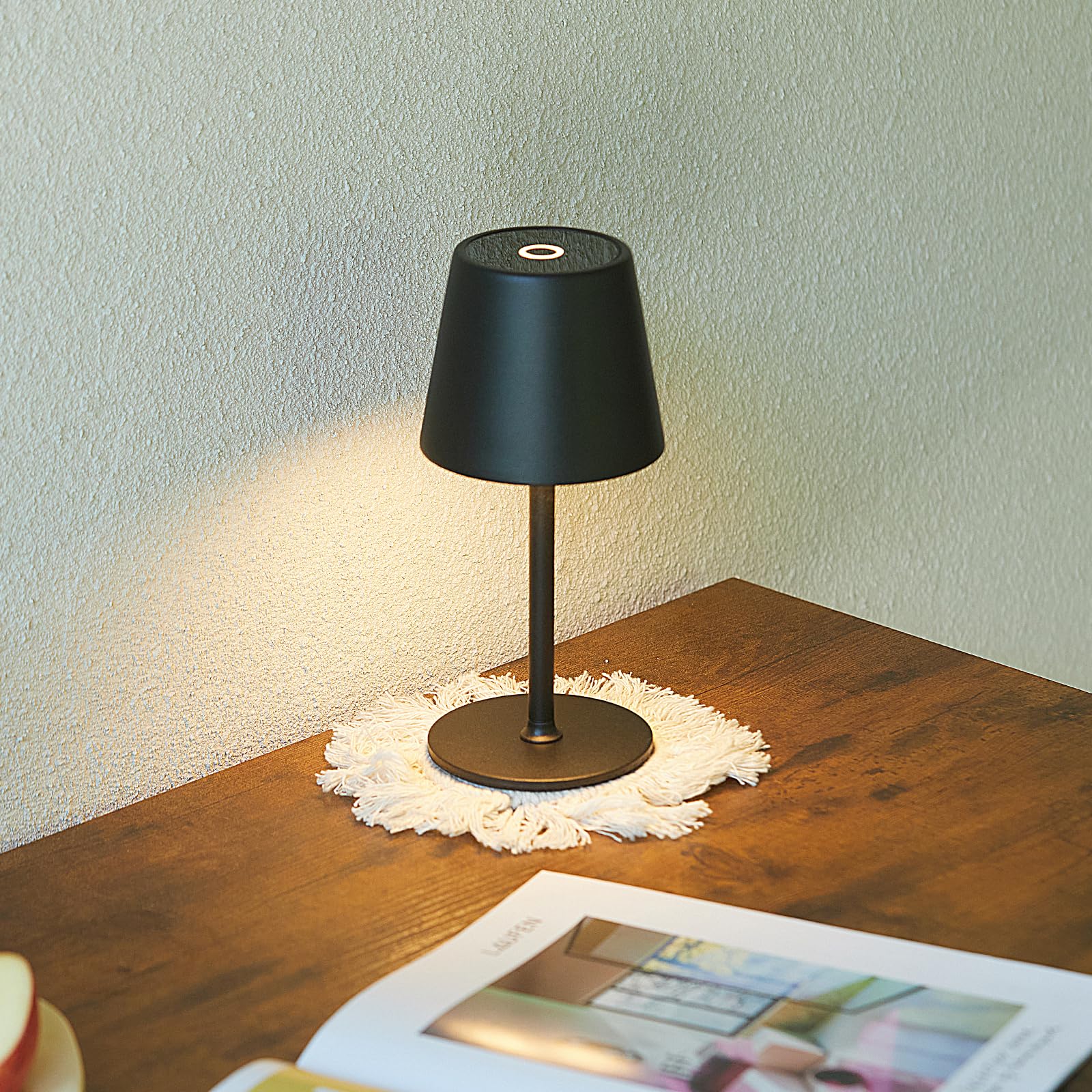 DEELUX Lampada da Tavolo Senza Fili Touch Dimmerabile Ricaricabile Luce Notturna Lampada da Comodino USB-C IP44 3 colori 4000mah Metallo Adatto per interni ed esterni nero 1 pezzi