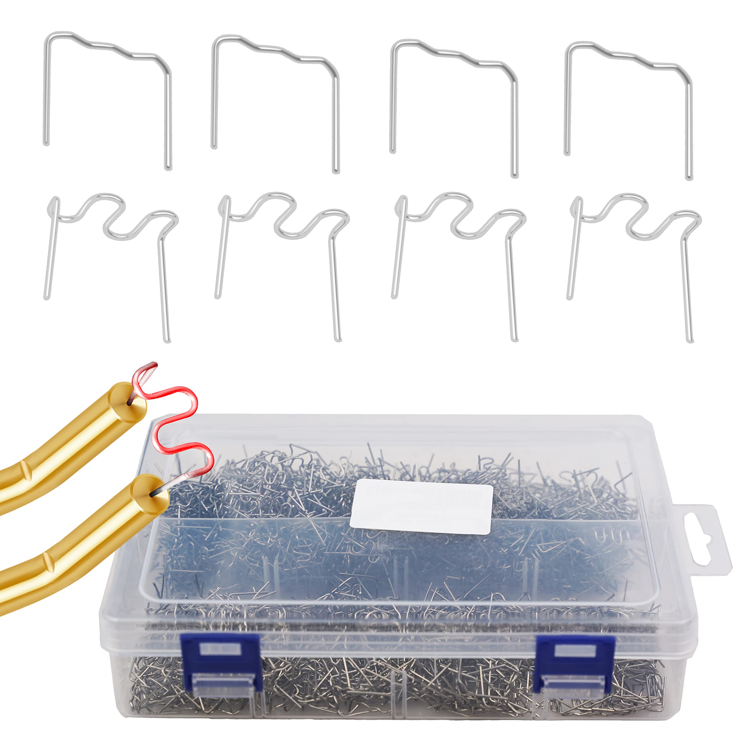 MERWOF 1400PCS Plastic Repair Hot Staples with Box, Wave & Flat Type Hot Stapler Staples Stainless Steel for Plastic Repair Car Bumper Kayak DIY (Wave & Flat Staples)