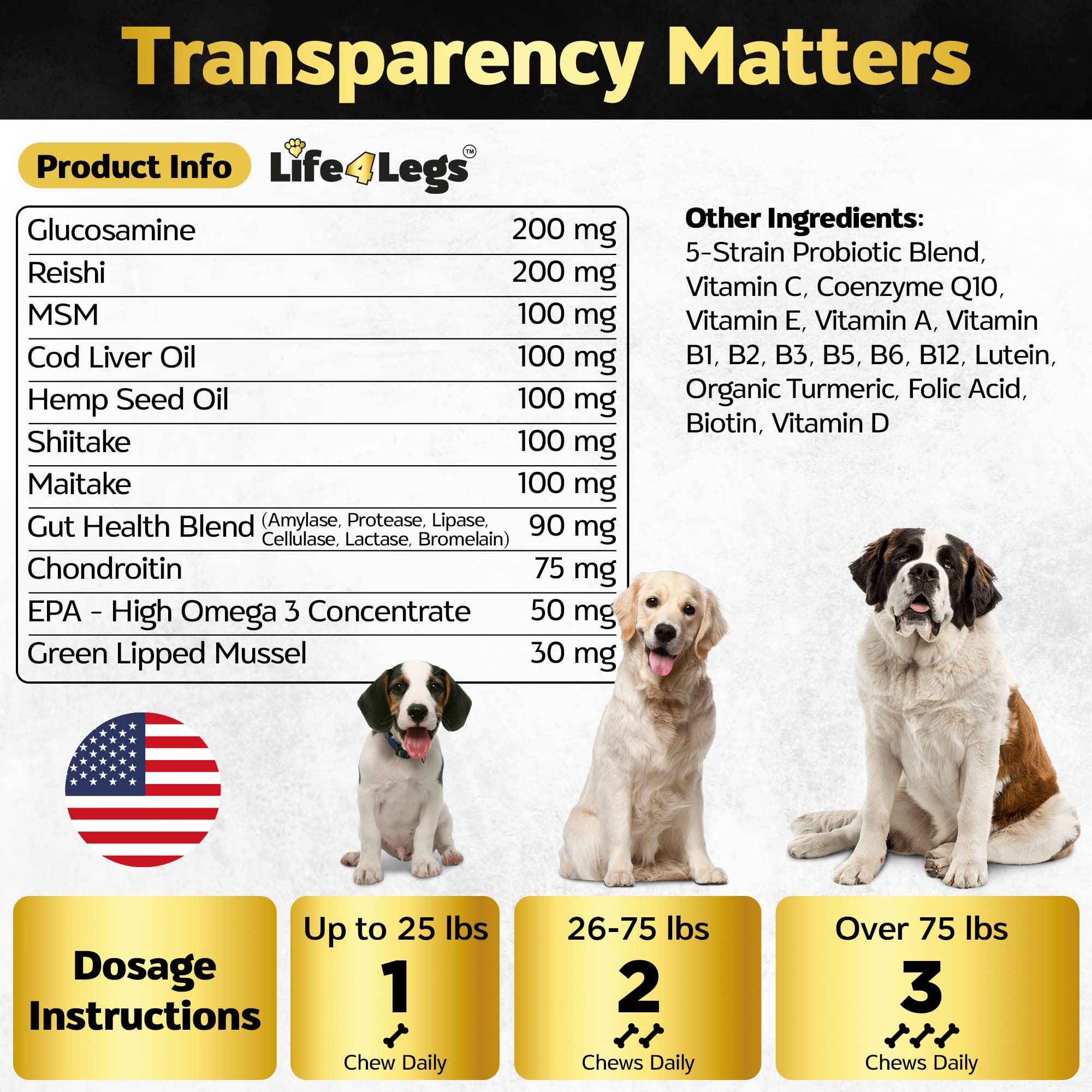 30 Soft Chews Dog Vitamins - Hemp Oil Glucosamine Chondroitin Hip and Joint Support Health, Skin & Coat Supplements, Digestion & Immune Booster, Heart, Probiotics - Bacon Flavour — Amazon image 5