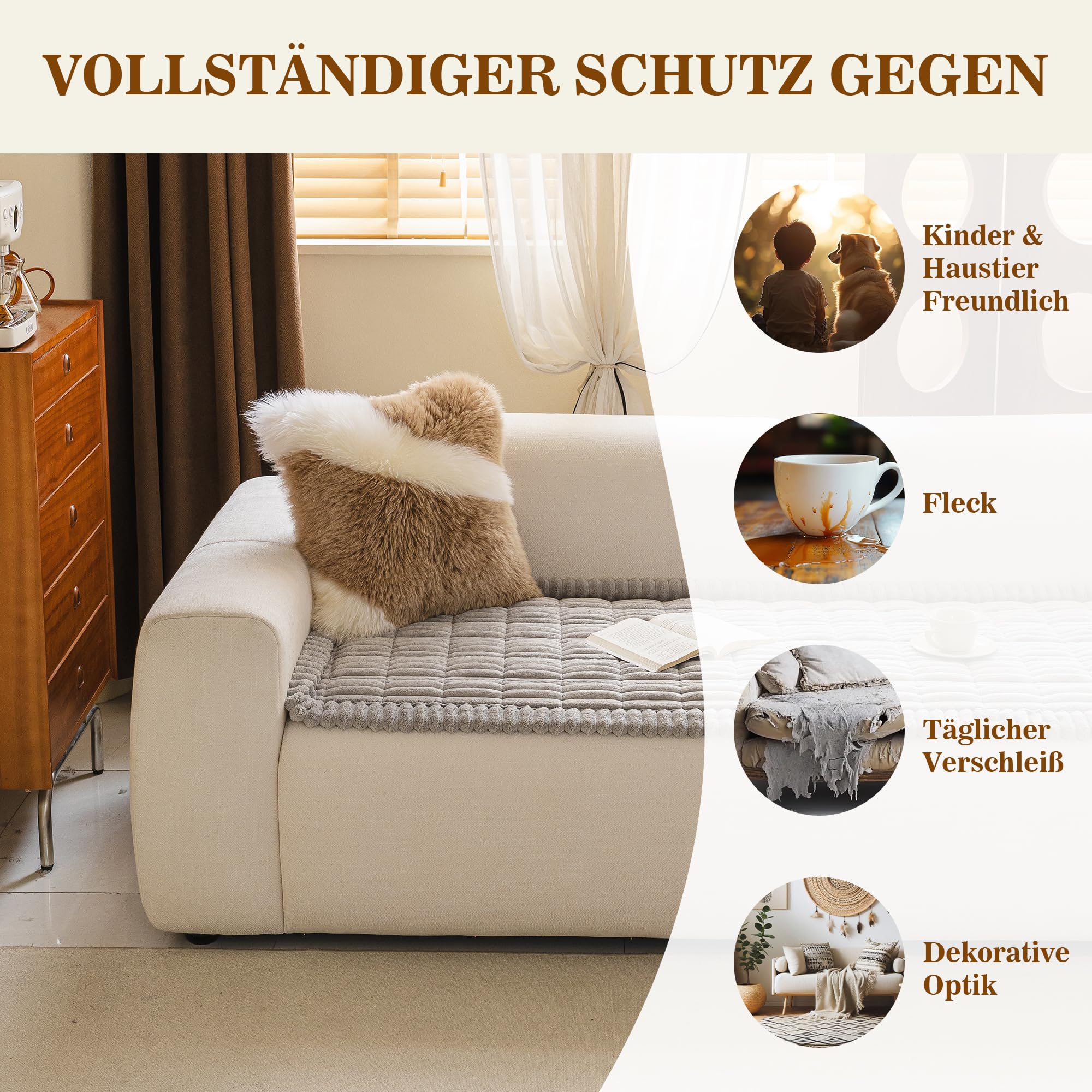 MYSKY HOME Sofa Überzug Waschbar für Haustiere - Sofabezug 3 Sitzer Sofadecke rutschfest, Weich Sofa Überwurf Couch Überzug Sofa Überwurfdecke, Sofa Topper für Flecken, 70 x 180cm，Hellgrau