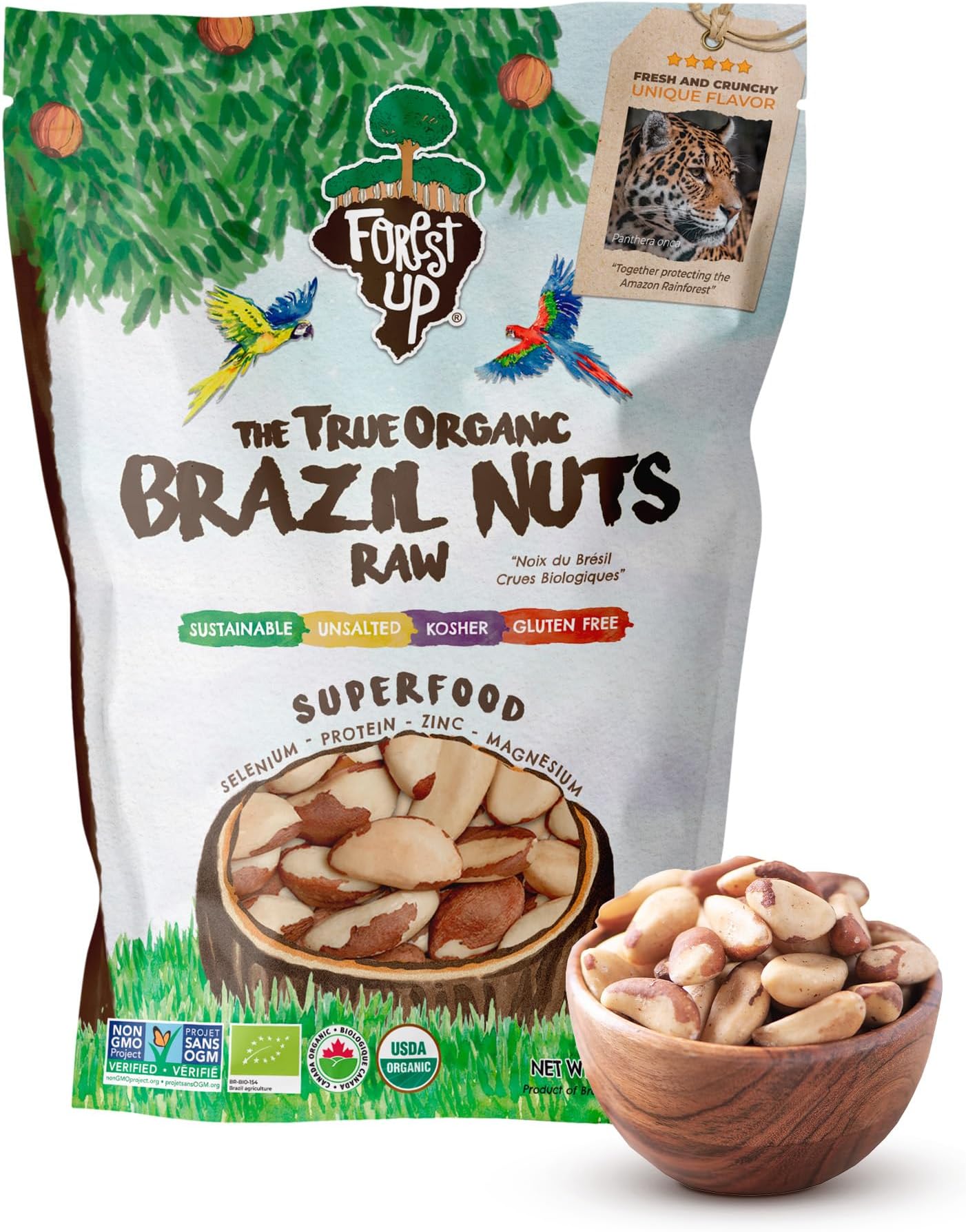 Snack The True Organic Brazil Nuts 15 oz – Raw and Unsalted – Kosher – Healthy-Rich in Vegetable Protein – Harvested in Amazon Rainforest – Fresh, Vegan and Gluten Free – Forest Up