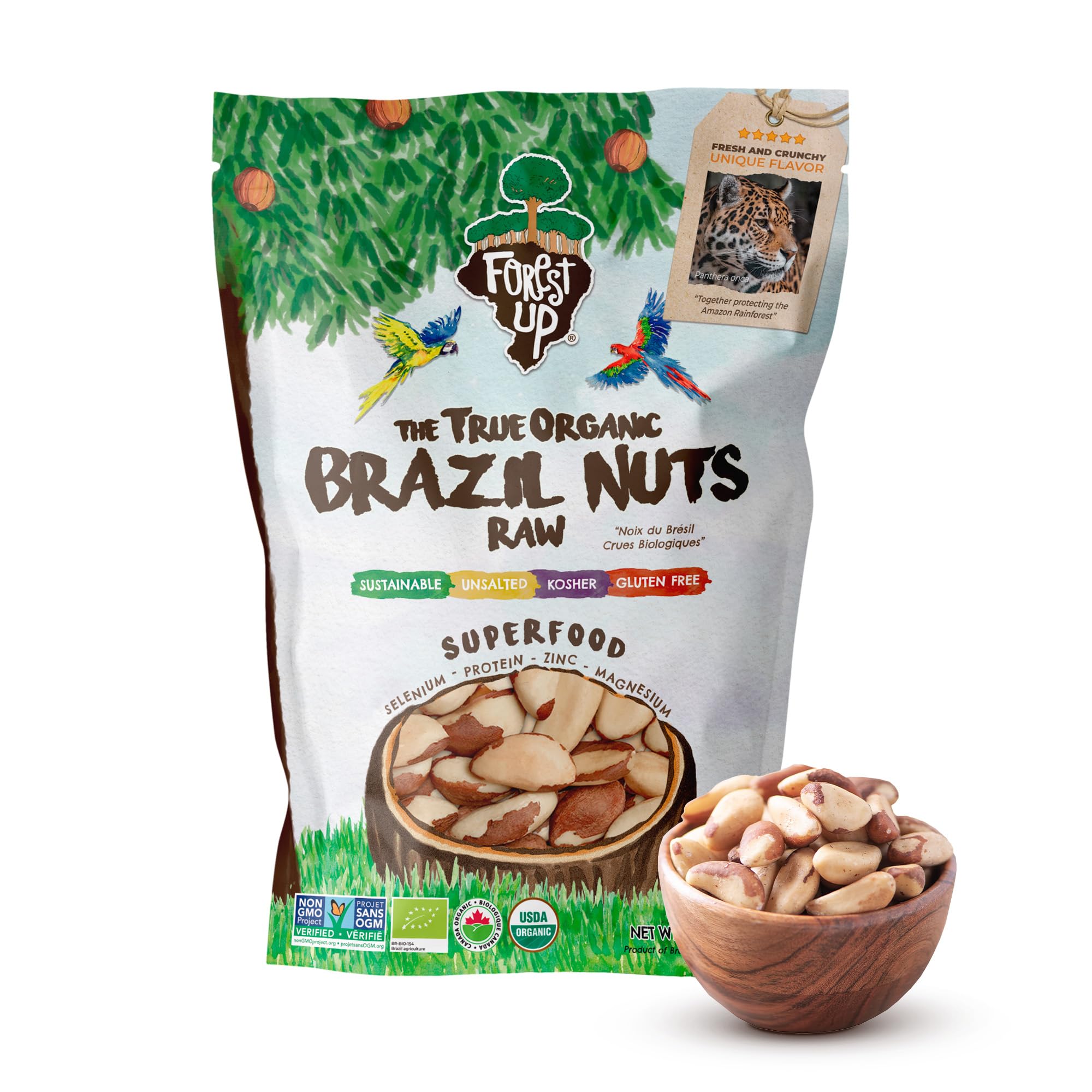 Snack The True Organic Brazil Nuts 15 oz – Raw and Unsalted – Kosher – Healthy-Rich in Vegetable Protein – Harvested in Amazon Rainforest – Fresh, Vegan and Gluten Free – Forest Up