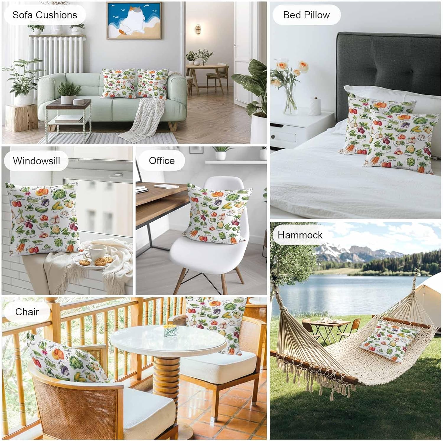 Vegetables Outdoor Pillow Cover 26x26 Inch Cushion Sham Case, Natural Tasty Organic Food White Watercolor Waterproof Decorative Square Throw Pillowcase for Outside Garden Patio Porch Couch Chair Tent