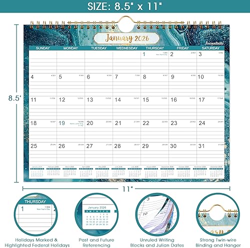 Miniatura 4 de Calendario de pared 2026  Calendario mensual de enero de 2026 a diciembre de 2026, 11 x 8.5 pulgadas, encuadernación de doble alambre, lazo para
