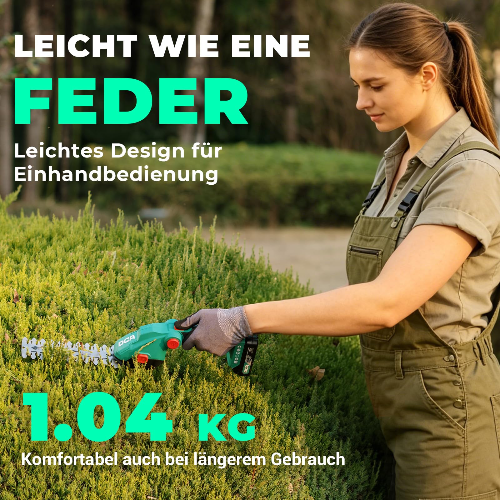DCA 20V Akku Grasschere und Strauchschere 2-in-1 Rasenkantenschneider | 100mm Grasscherenblatt & 200mm Heckenscherenblatt, 2.0Ah Akku, 3-fach verstellbarer Schneidwinkel