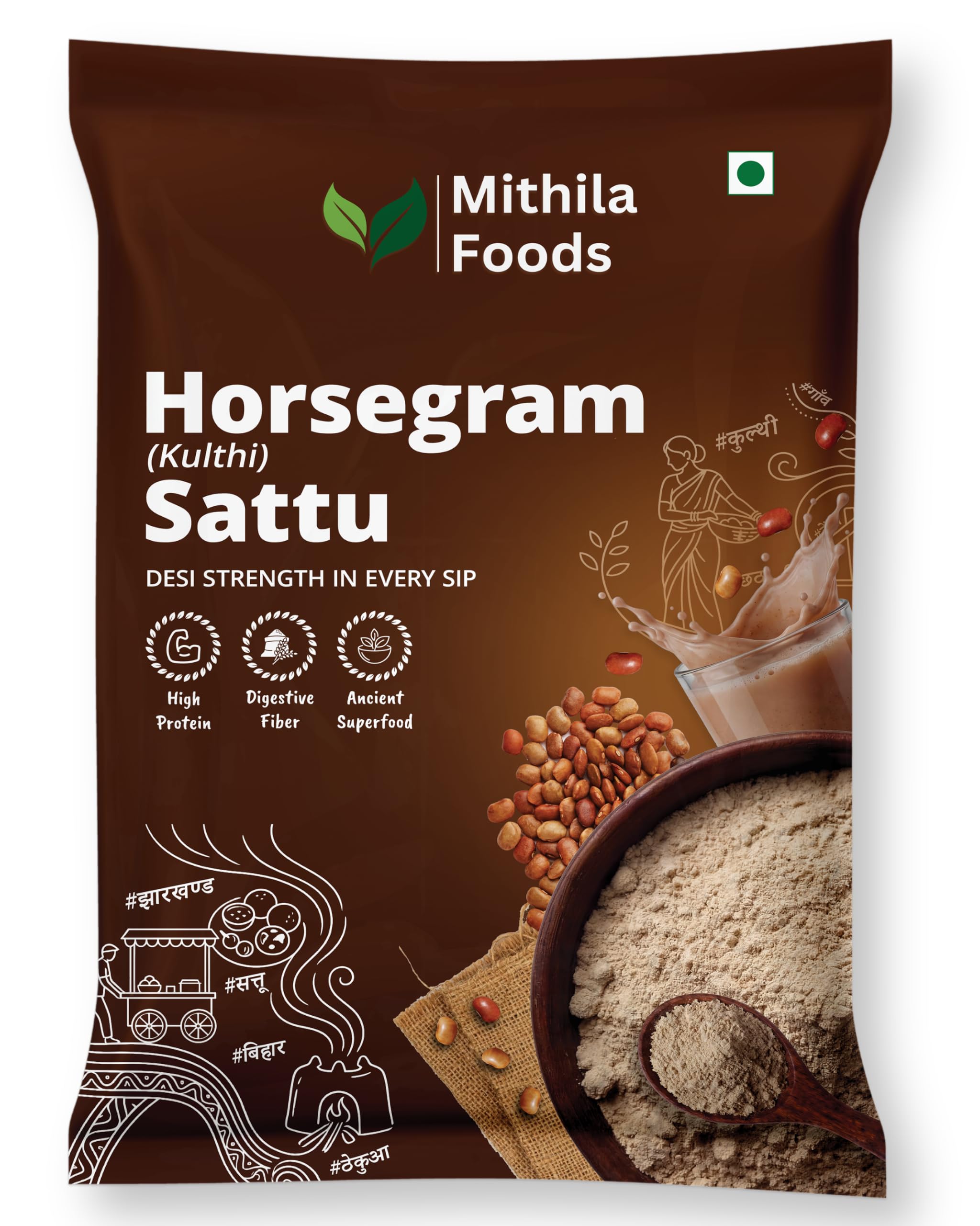 MITHILA FOODS Horse Gram (Kulthi) Sattu Powder 2 Kg | Sattu for Weight Loss, Kidney Stone & Detox | High Protein Superfood Drink Mix, Kollu Flour, Gahat Sattu | Authentic Taste of Jharkhand