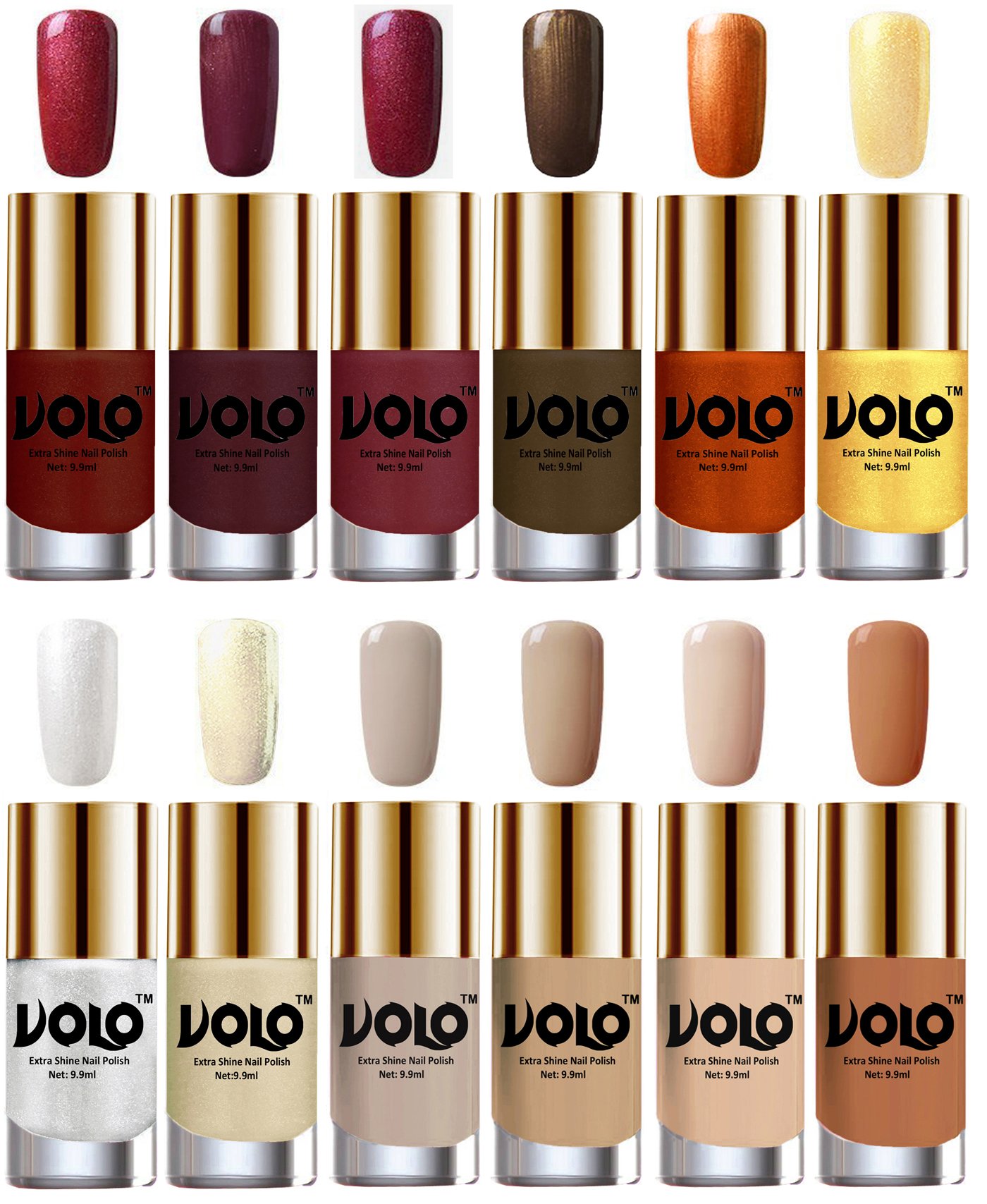 Volo Luxury Super Shine Nail Polish Set of 12 Vibrant Shades (Lava Lust, Shimmer Coffee, Metallic Red, Gold, Metallic Coffee, Red Gold, Golden, Metallic Silver, Light Golden, Nude Tude) 118.8 ml-image-35