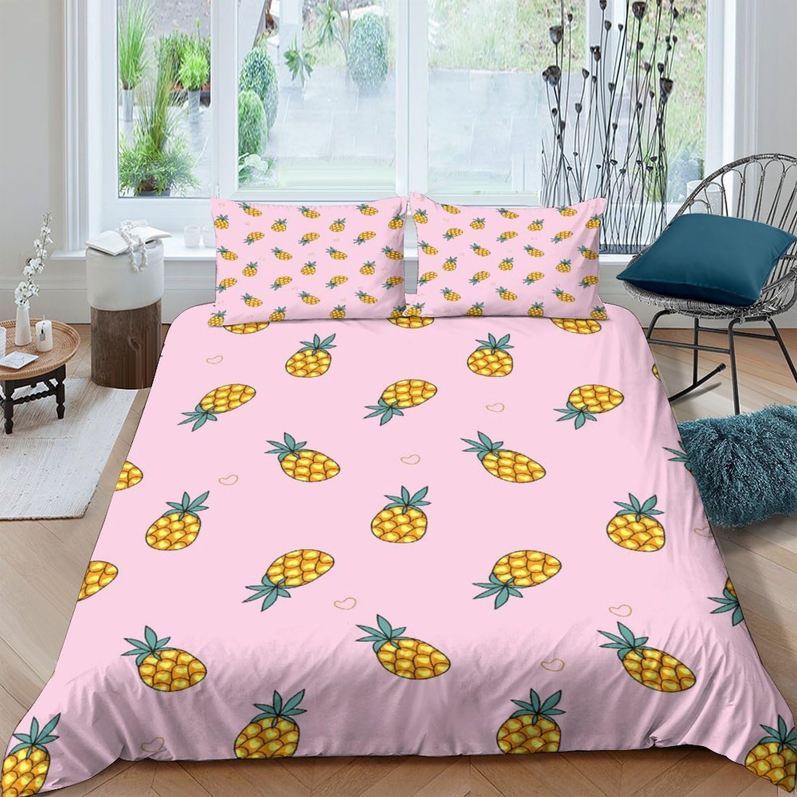 Ctjqhvkz Style-3 3D Printed Pineapple Pattern Fitted Sheet Microfiber Soft Pink Fruit Bed Sheet For Bedroom Dorm Mattress Protection Decor Single（135X200cm）