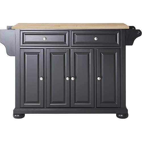 Crosley Furniture Alexandria Wood Top Rolling Kitchen Island Storage Cart, Microwave Stand, Spice Rack, Black