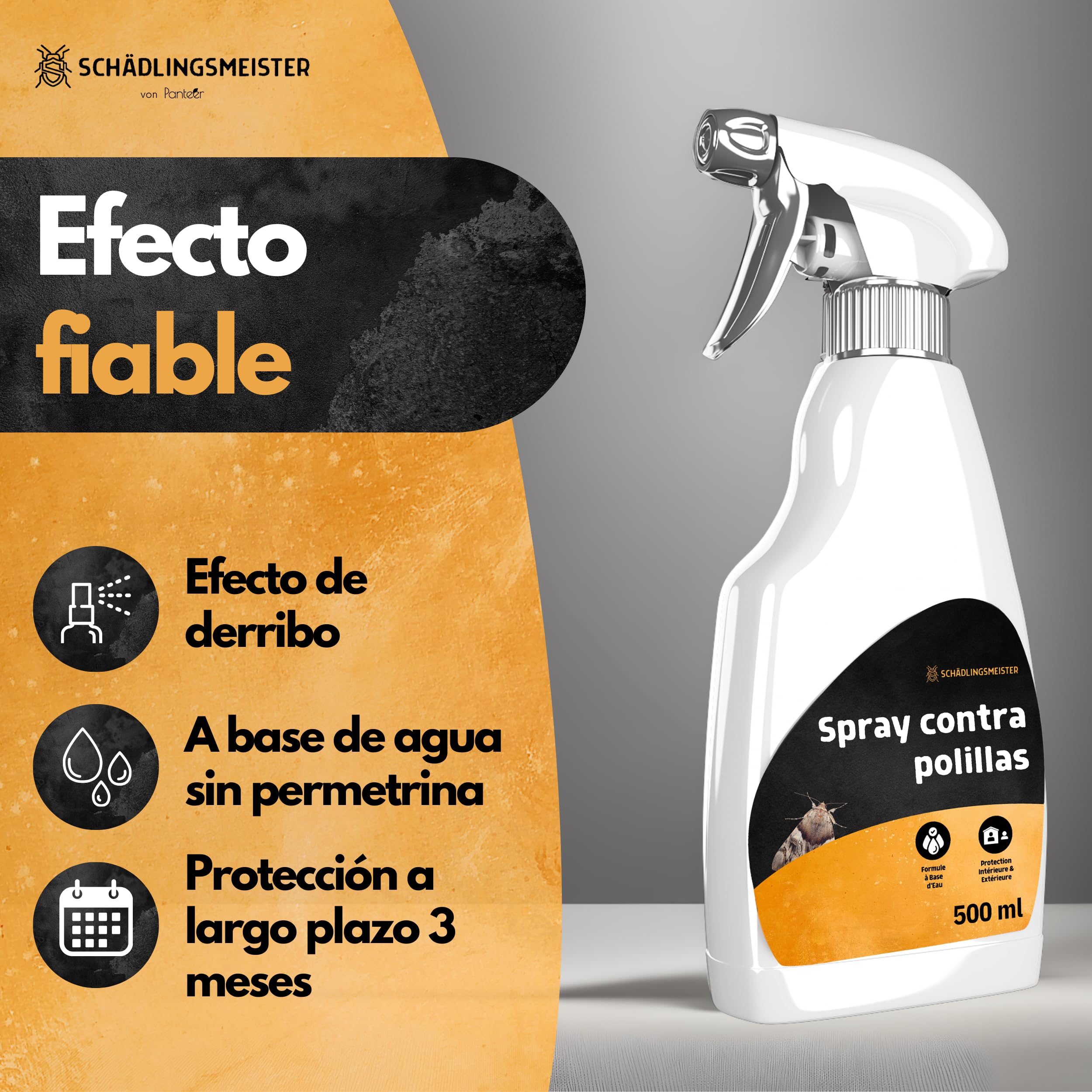 Panteer ® Spray antipolillas 500ml - protección antipolillas contra polillas de los Alimentos y polillas de la Ropa - Lucha contra Las polillas sin permetrina - Fabricado en Alemania
