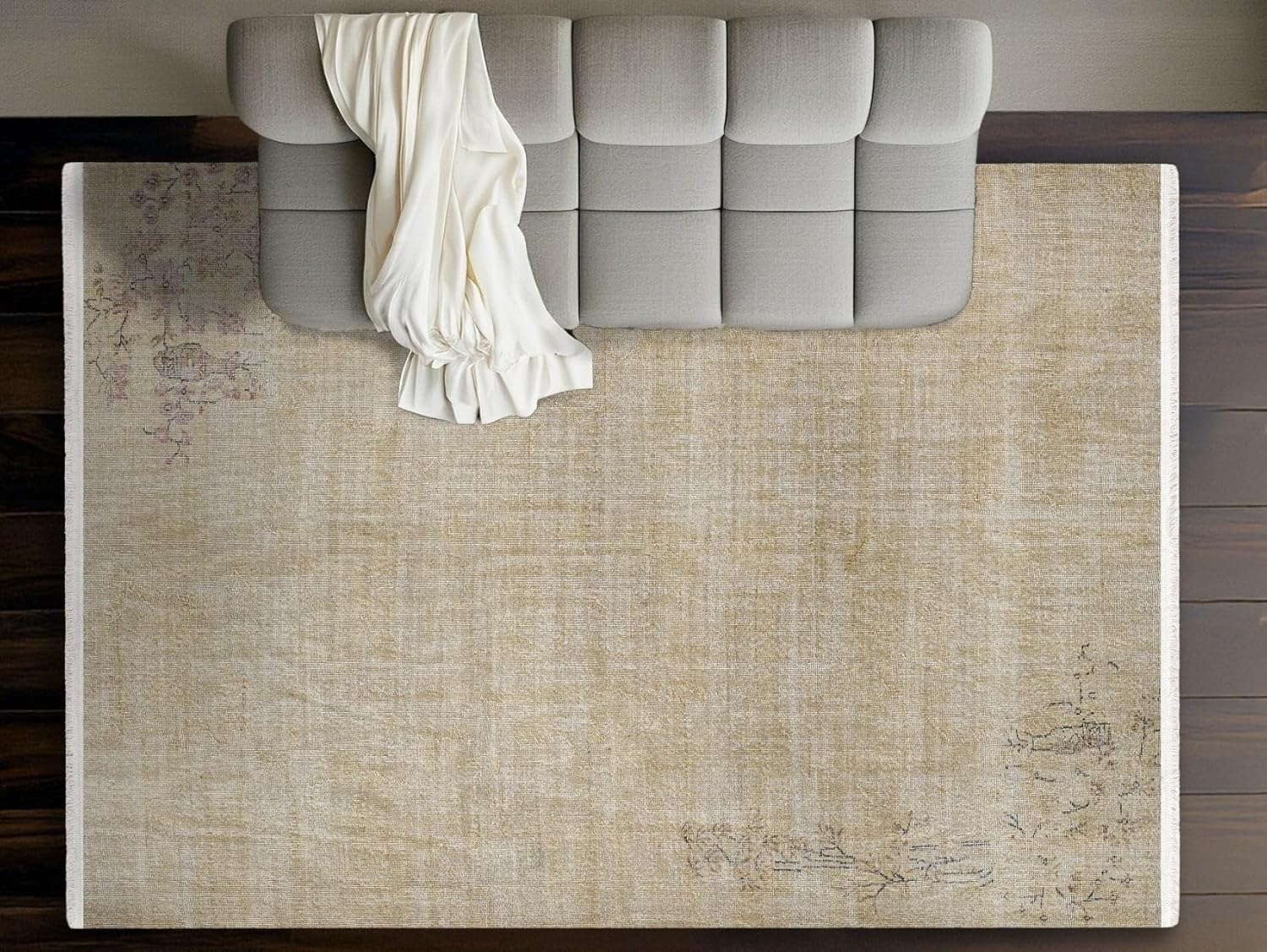 Cream Floral Non Slip Machine Washable Rugs for Living Room Bedroom Hallway Boho Moroccan Soft Neutral Vintage Look Geometric Bohemian Carpet Distressed Indoor Foldable Nonslip Area Rug