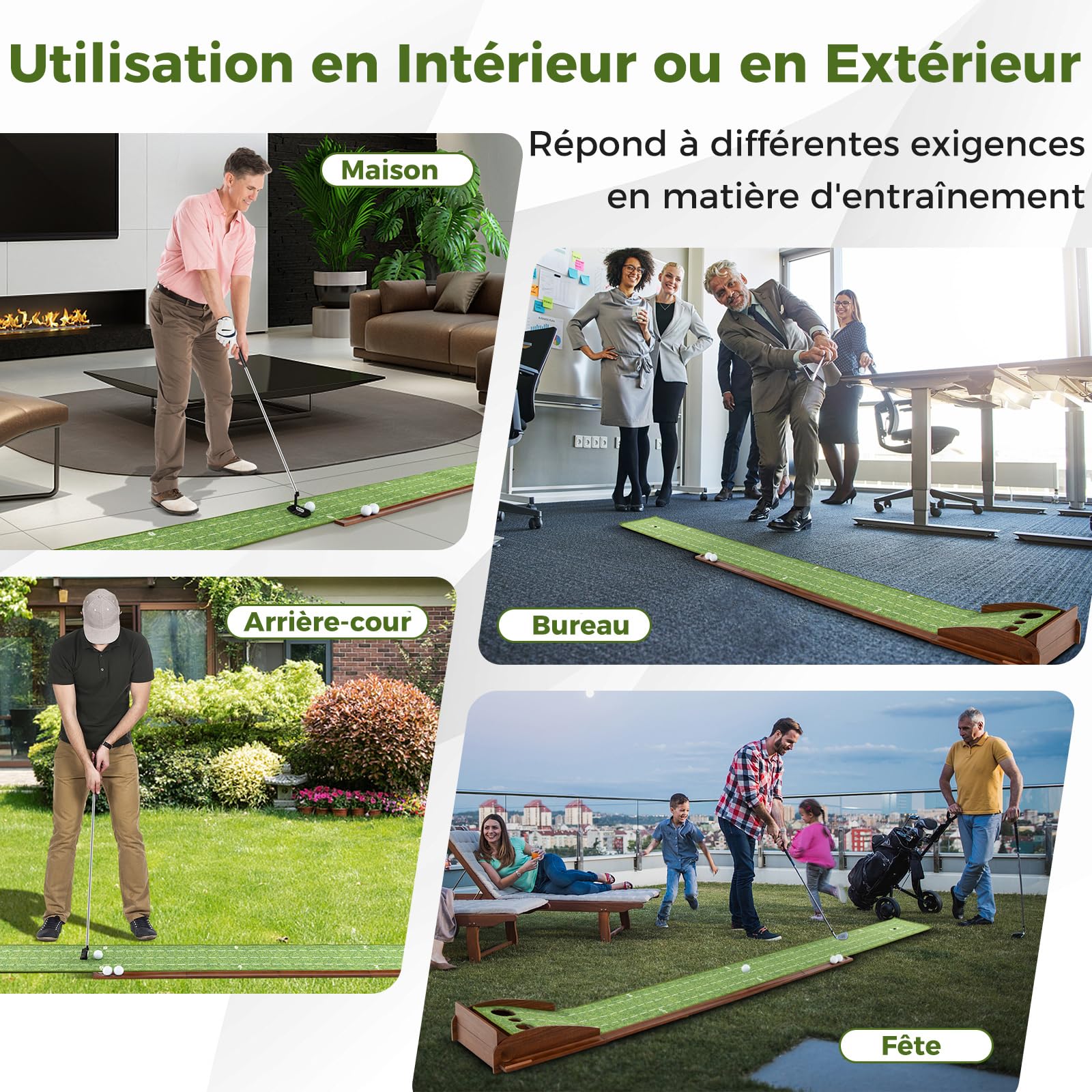 COSTWAY Tapis de Putting Entraînement Golf avec 1/2/3 Trous, Golf Putting Piste de Retour Automatique de Balle, pour Intérieur/Extérieur